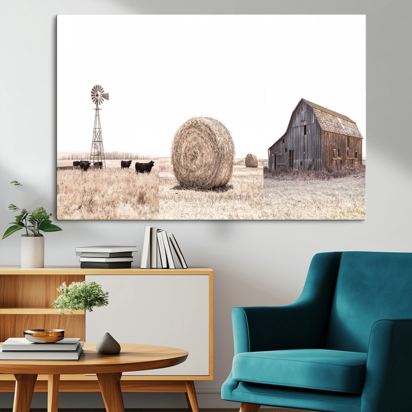30918-MGV-CV-36X24-Rustic Farmhouse Wall Art Set of 3 – Country Barn and Wheat Field | Farm Prints for Country Home and
