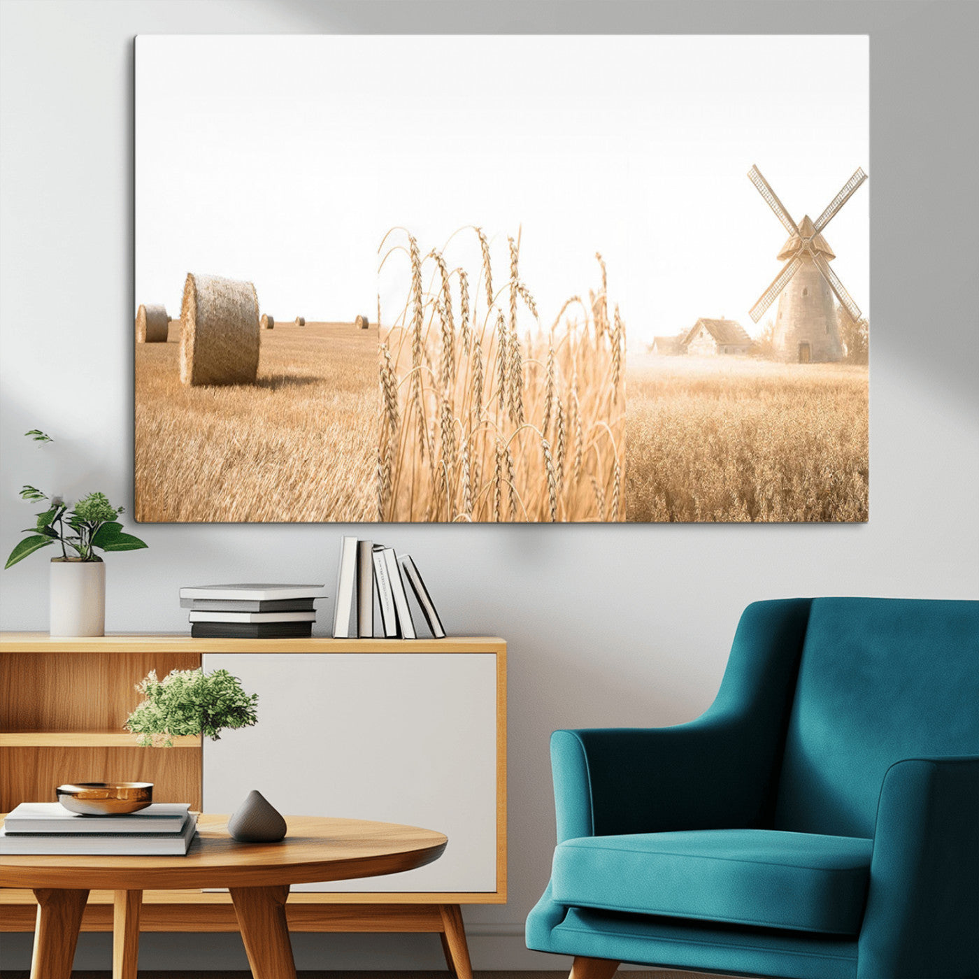 88780-MGV-CV-36X24-Vintage Farmhouse Triptych Wall Art – Giclée Canvas Featuring Wheat Fields, Hay Bales, and a