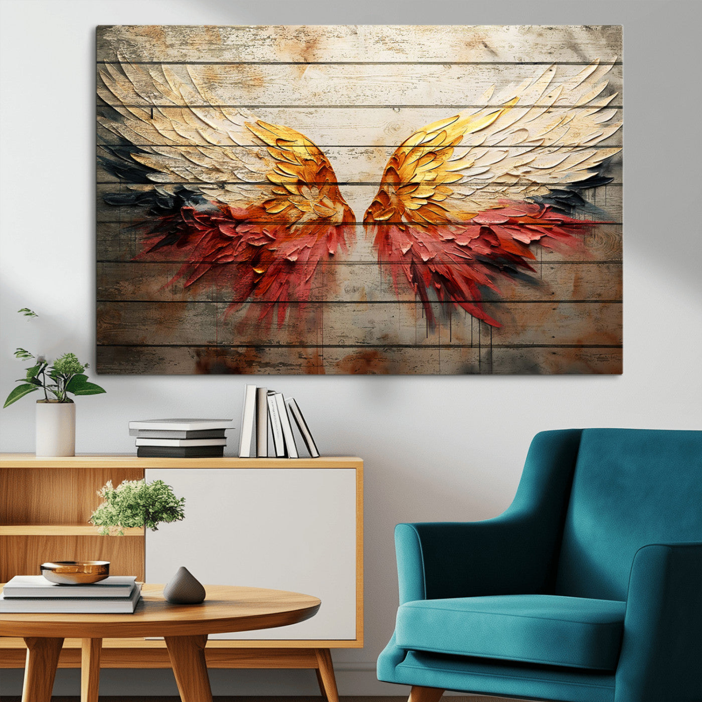 19244-MGV-CV-36X24-Abstract Angel Wings Canvas Wall Art – Framed and Ready to Hang Modern Angelic Wings Decor for