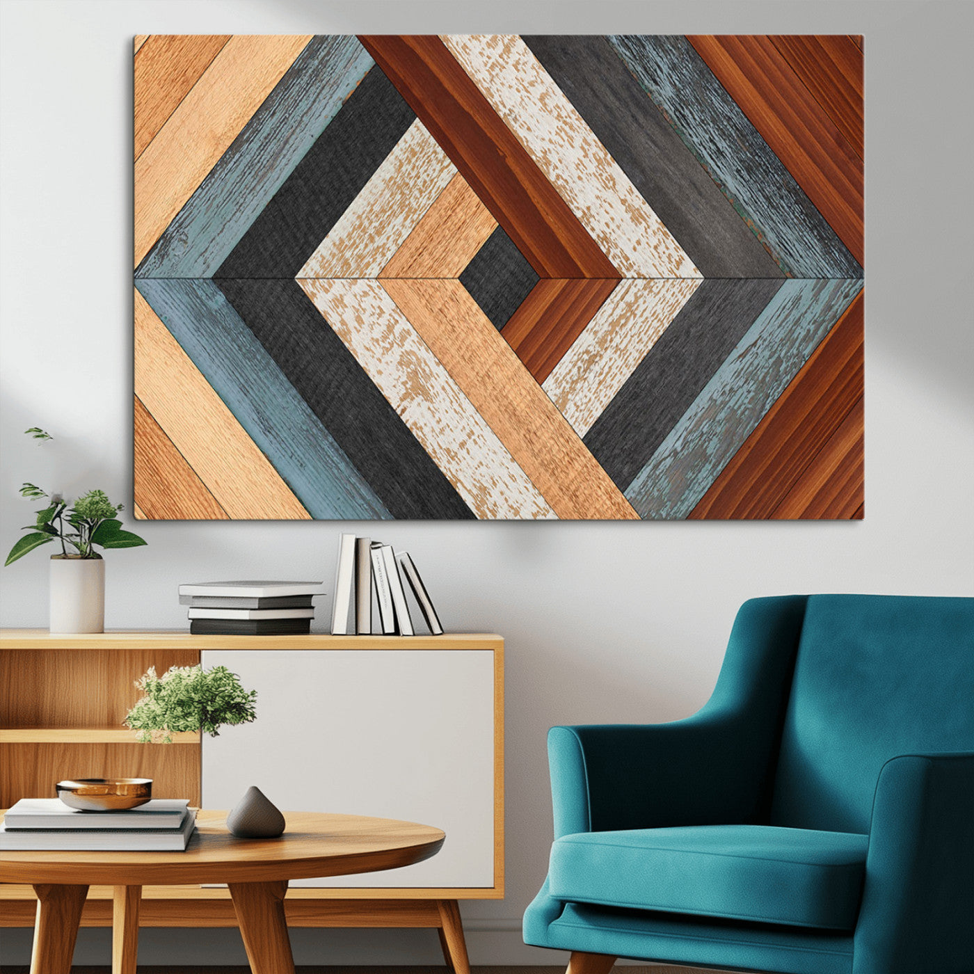20897-MGV-CV-36X24-Geometric Wood Art Wall Decor Canvas Print, Rustic Wooden Pattern Triptych Wall Art for Living Room