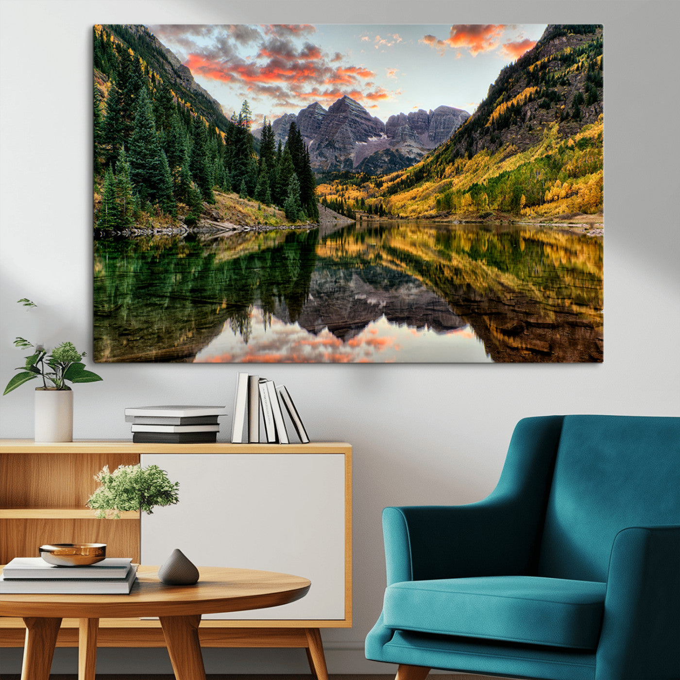 14376-MGV-CV-36X24-Maroon Bells Wall Art - Scenic Canvas Print of Maroon Bells in Autumn for Elegant Home or Office