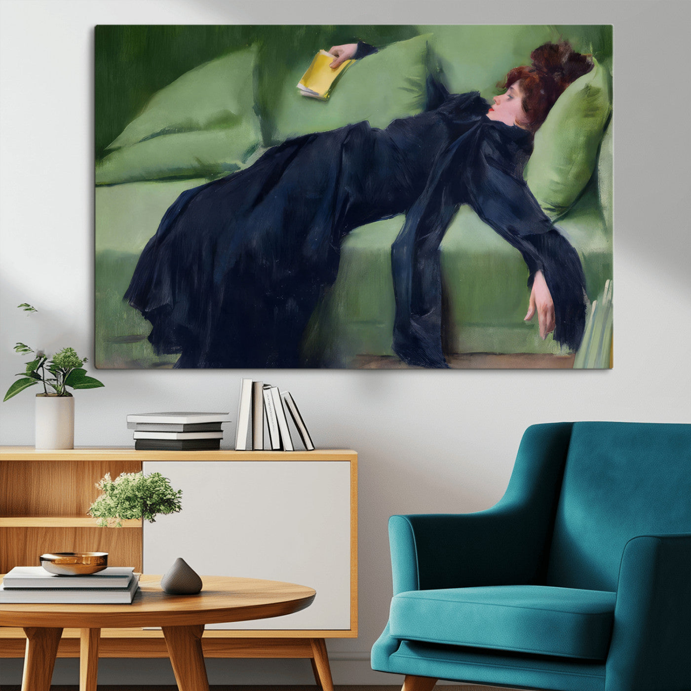 17725-MGV-CV-36X24-Decadent Girl by Ramon Casas Wall Art Canvas Print, Framed Decadent Girl Canvas Print