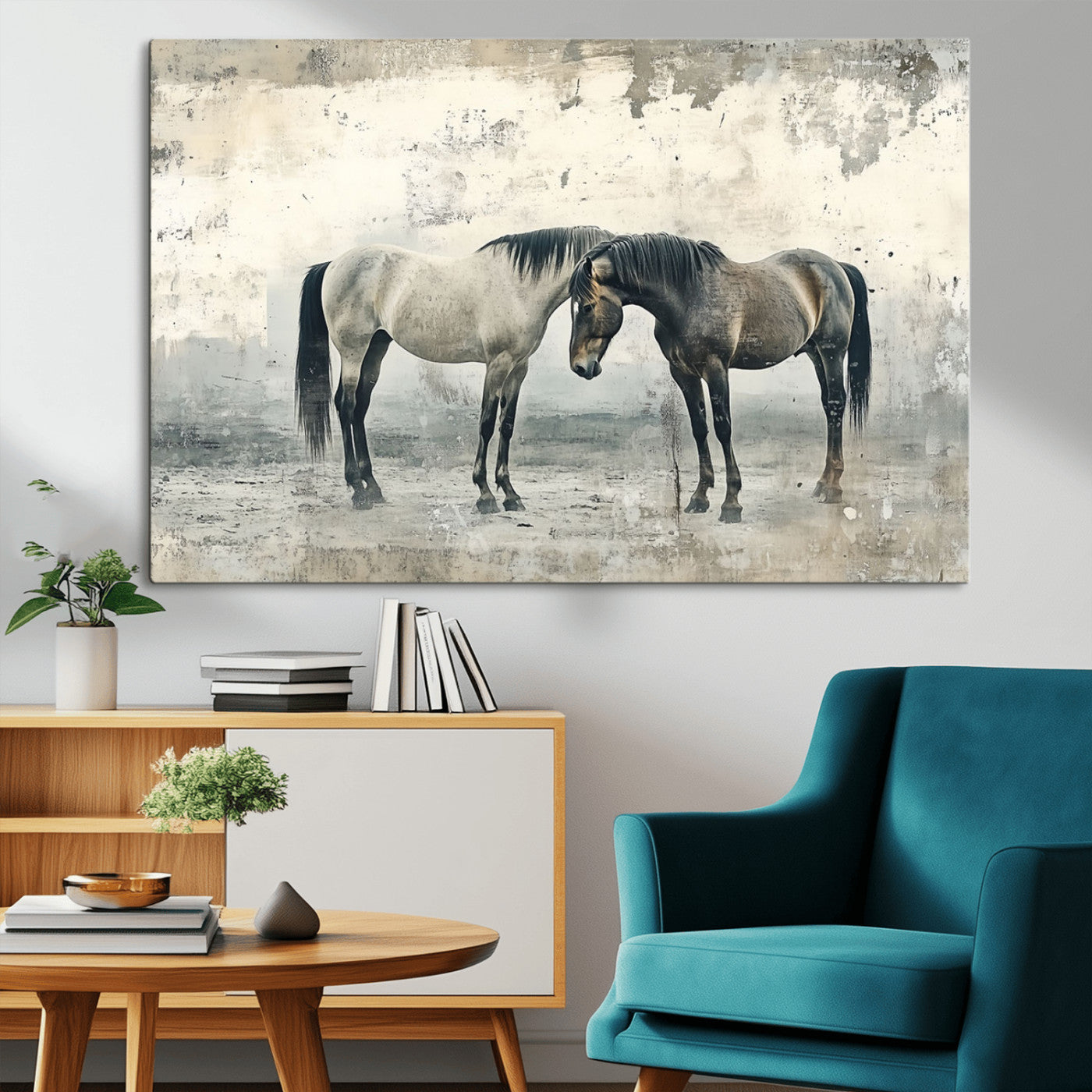 -Chines Style Majestic Horses Wall Art | Ready to Hang and Framed Triptych Print | Western Farmhouse