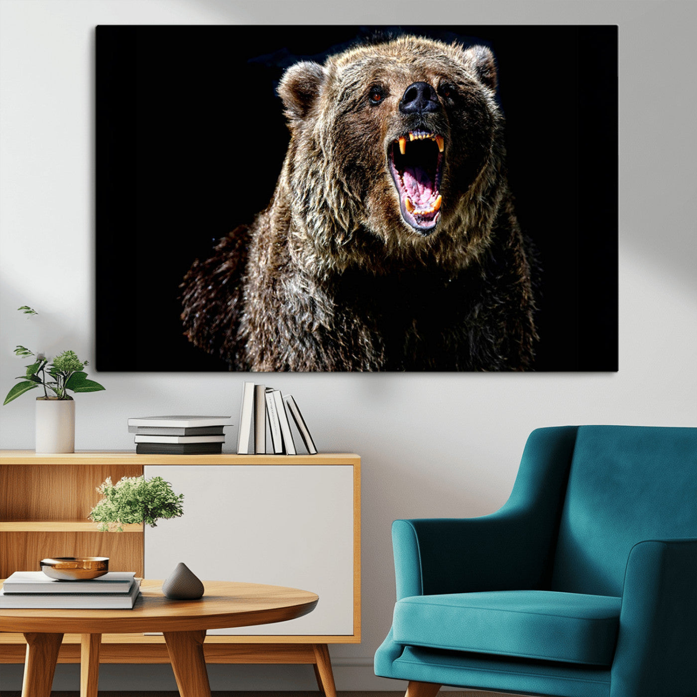 17625-MGV-CV-36X24-Grizzly Bear Canvas Print | Wildlife Wall Art for Cabin Decor | Ready to Hang Framed