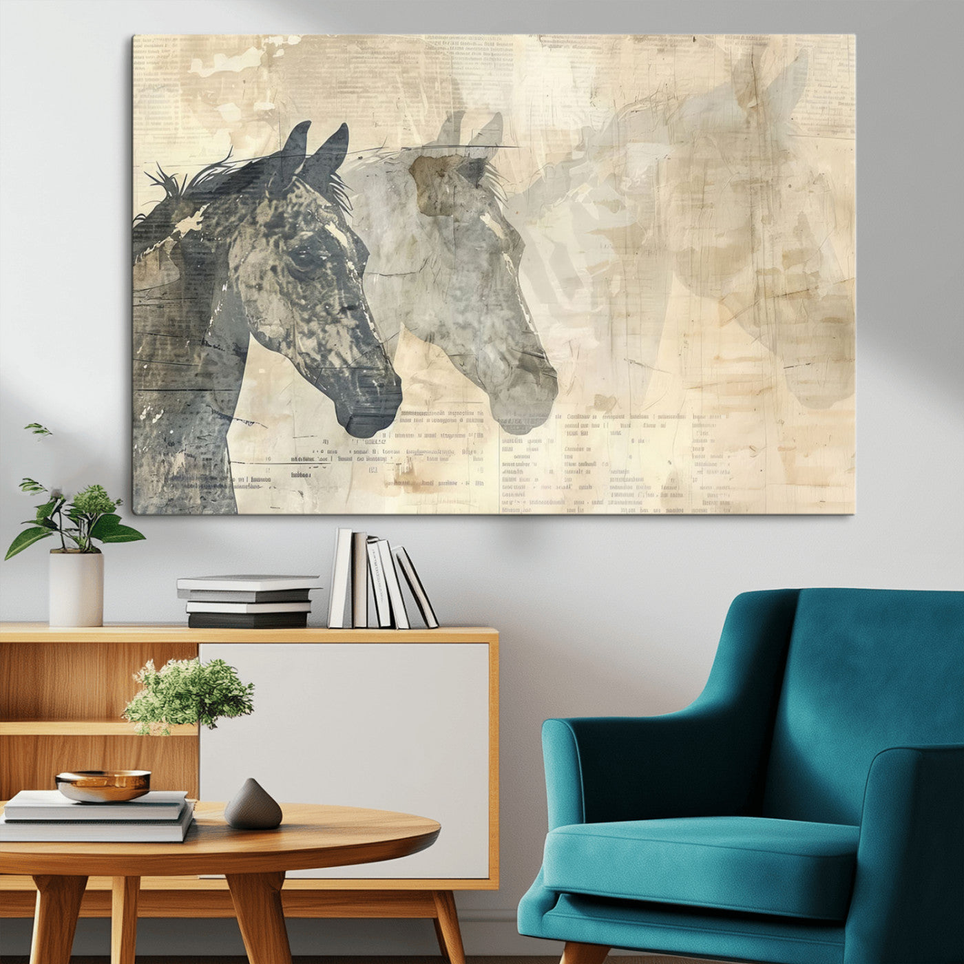 64301-MGV-CV-36X24-Abstract Horse Canvas Print | Modern Farmhouse Wall Art | Ready to Hang Framed