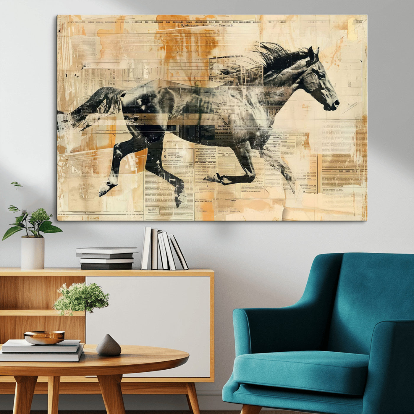 -Chines Style Running Horse Western Wall Art | Farmhouse Wall Decor | Ready to Hang Framed Canvas