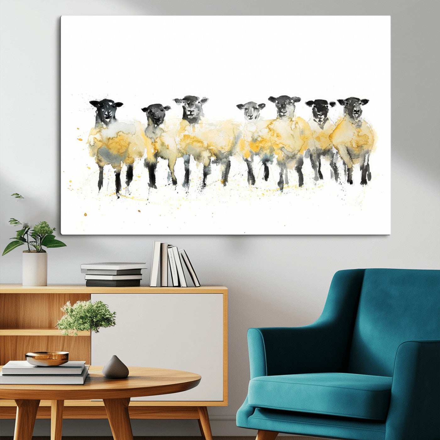 -Farmhouse Wall Art Sheep Print | Ready to Hang Framed Canvas | Rustic Barn Decor