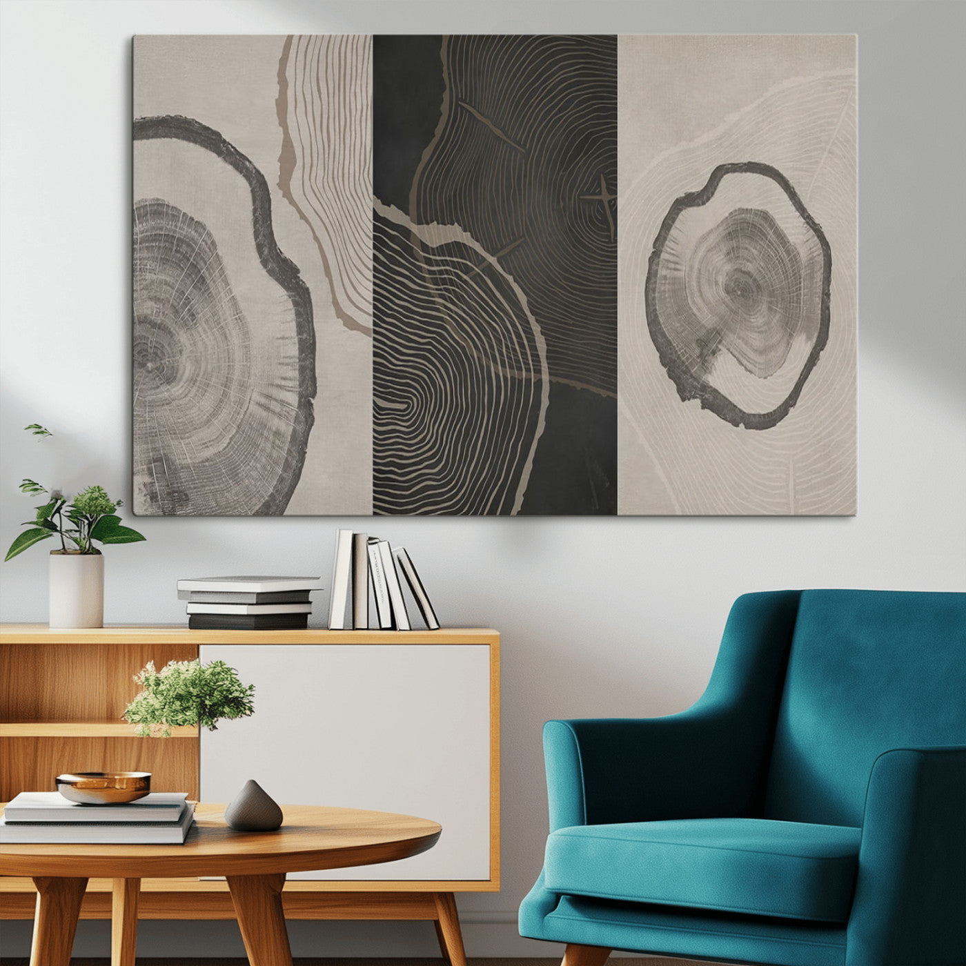 25407-MGV-CV-36X24-Modern Abstract Tree Ring Canvas Art Set | 3 Panel Large Tree Ring Design for Living Room, Office,