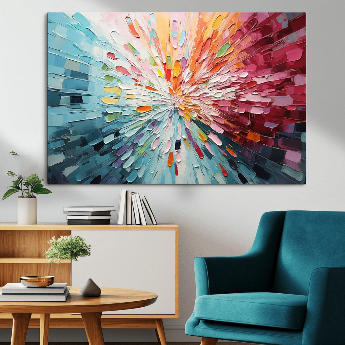 47065-MGV-CV-36X24-Radiant Bloom Abstract Floral Wall Art Canvas Print - Colorful Burst - Modern Living Room Decor -