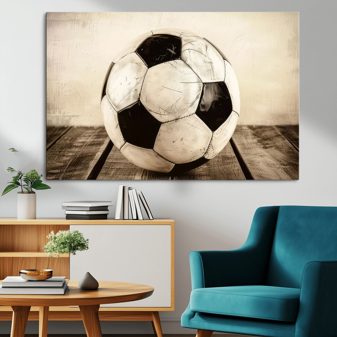 -Vintage Soccer Ball Wall Decor Canvas Art – 3-Panel Soccer Wall Decor, Framed and Ready to Hang