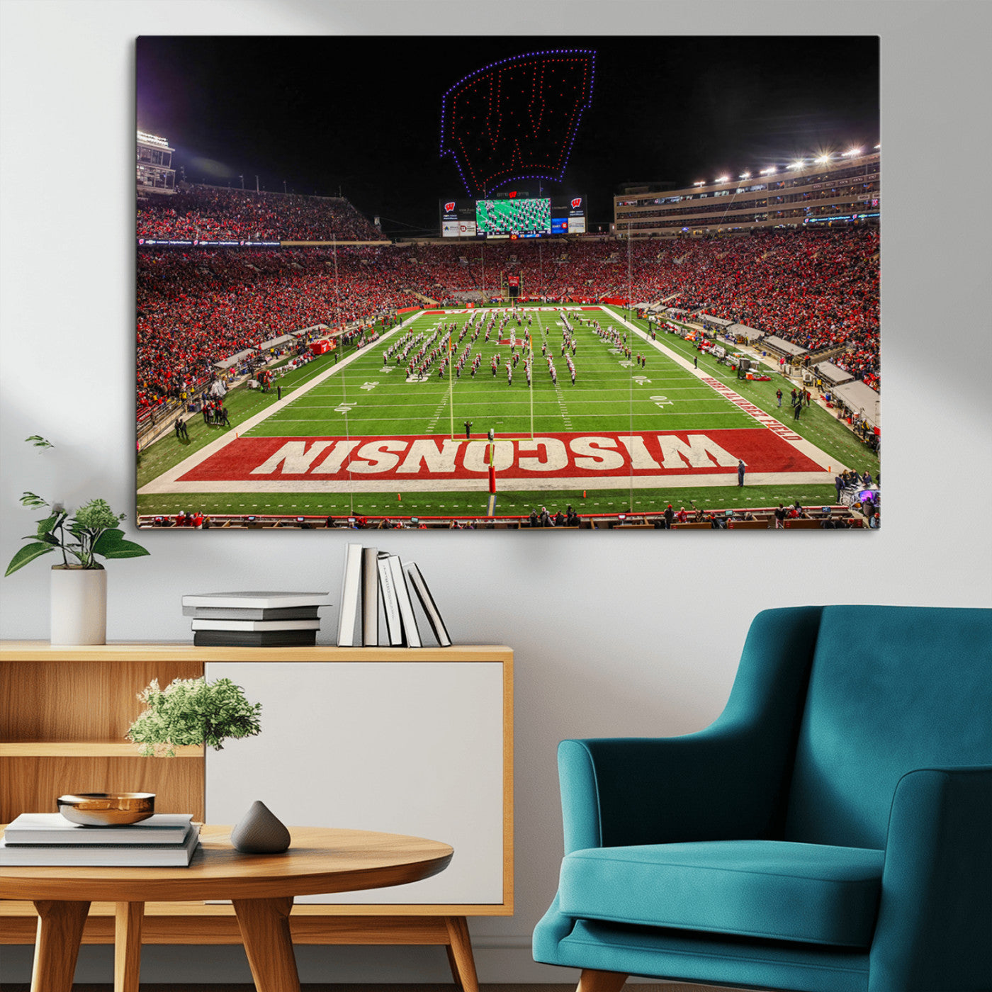 34125-MGV-CV-36X24-Wisconsin Badgers Football Team Print Canvas- Madison Camp Randall Stadium Wall Art Canvas Print