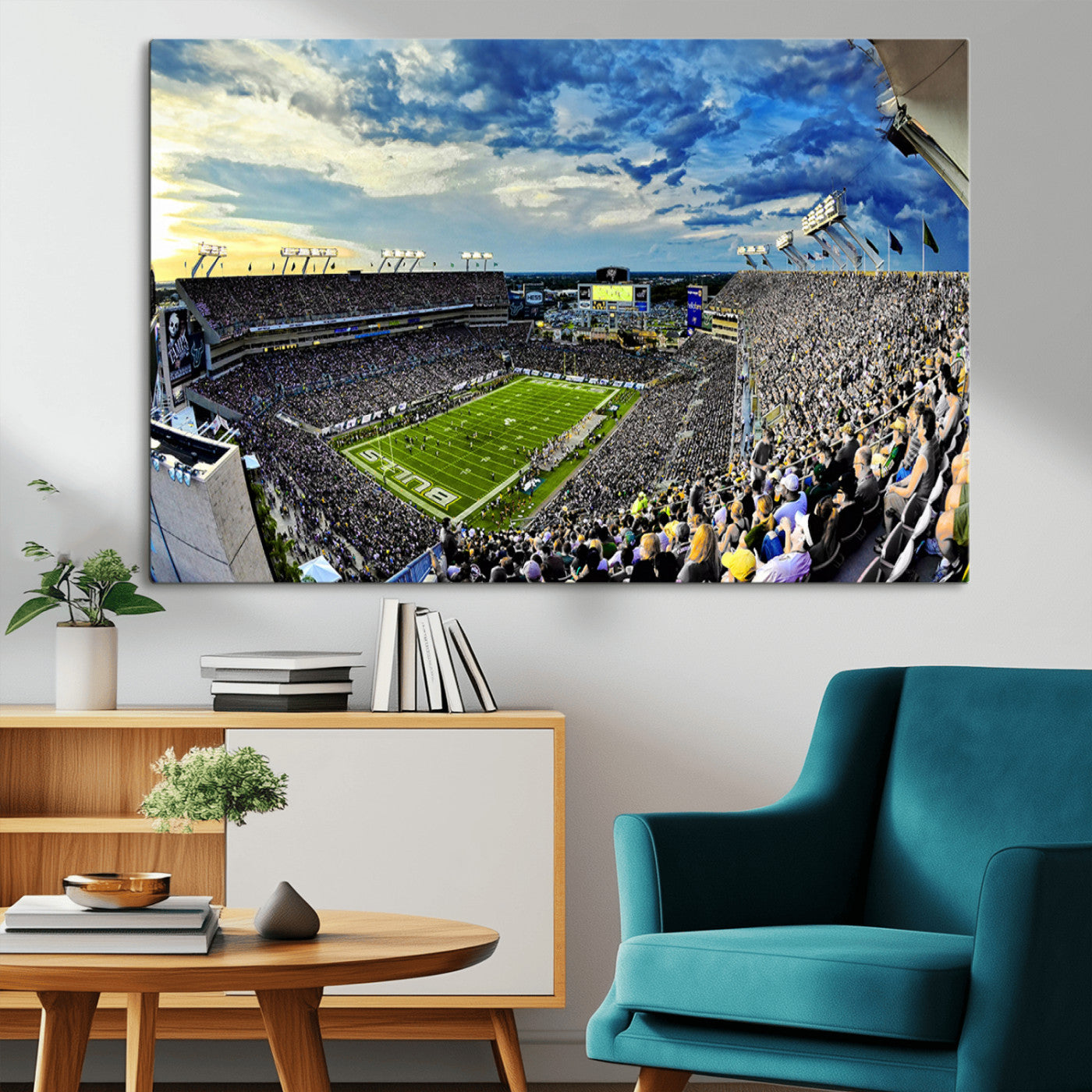 -Framed USF Bulls Football Team Print - Tampa Raymond James Stadium Wall Art Canvas Print