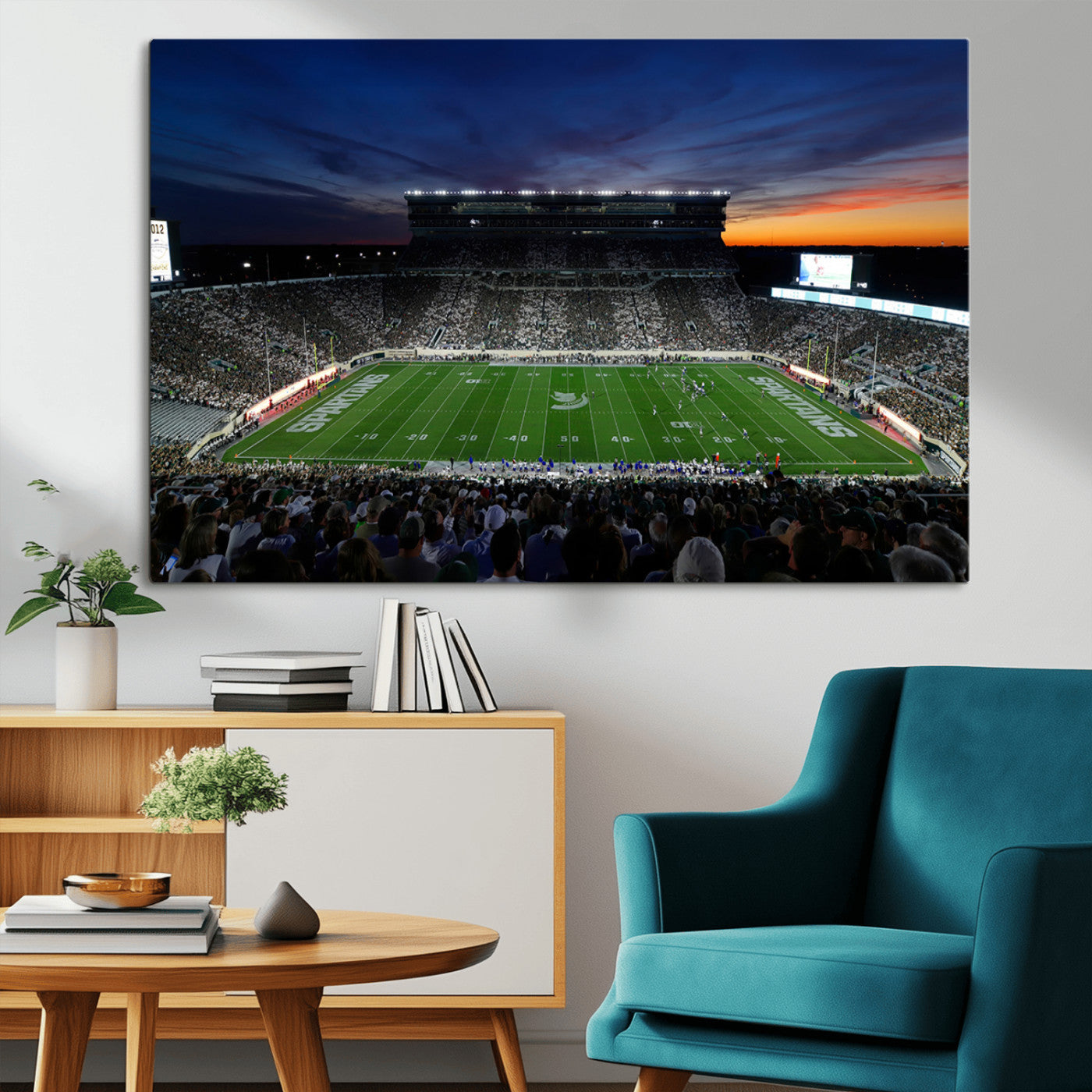 49074-MGV-CV-36X24-Michigan State Spartans Football Team Print - East Lansing Spartan Stadium Canvas Print