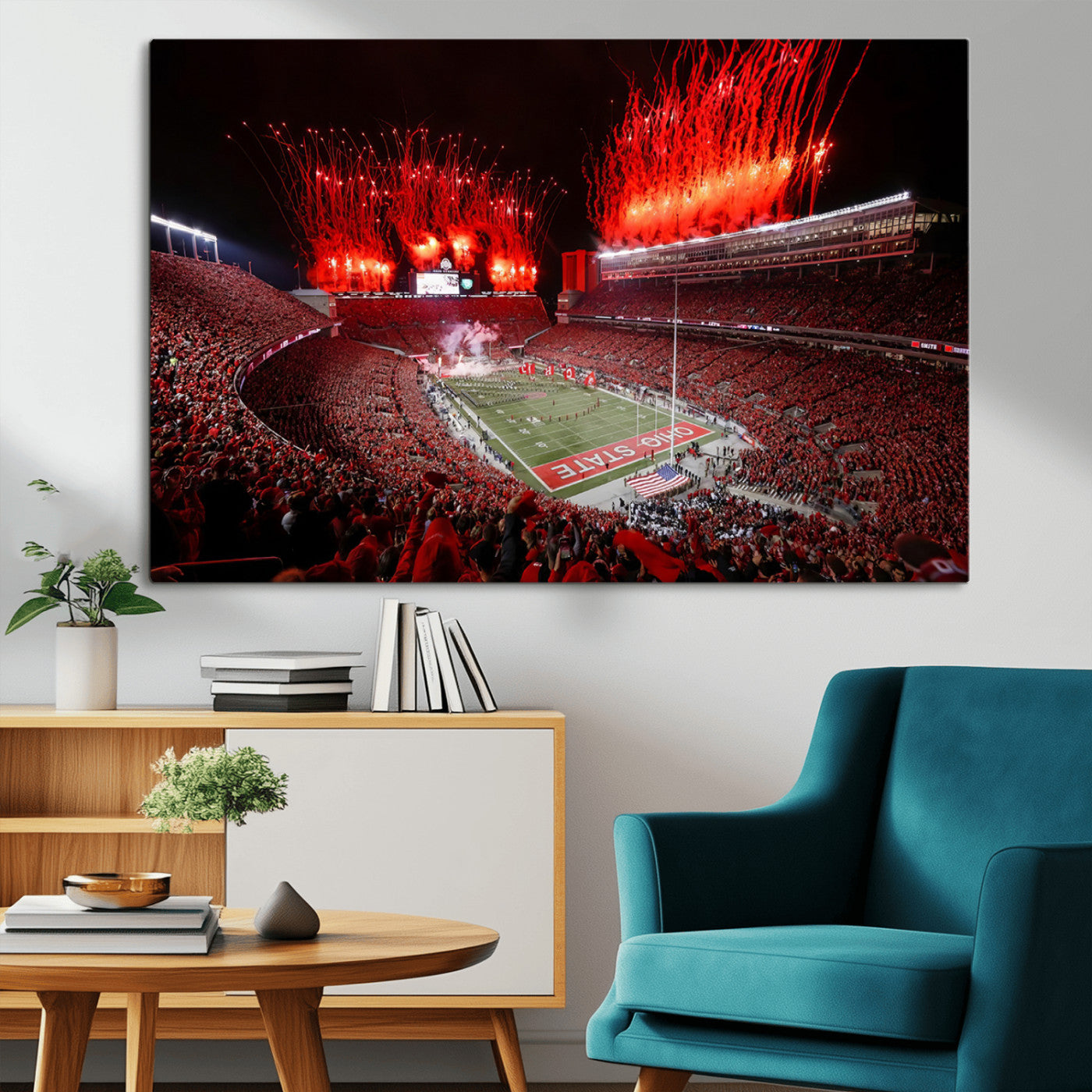 56909-MGV-CV-36X24-Ohio State University Buckeyes Football Team Print - Columbus Ohio Stadium Wall Art Canvas Print