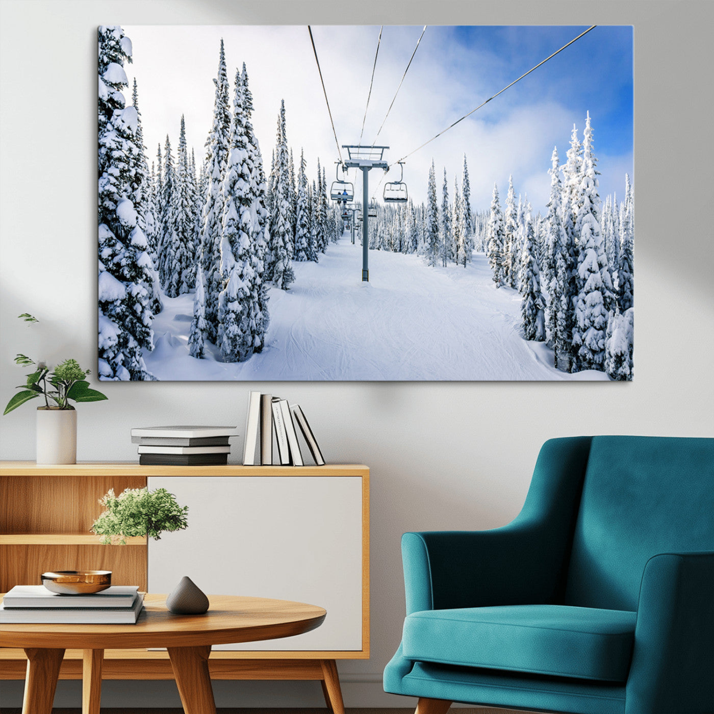 21569-MGV-CV-36X24-Winter Ski Lift Wall Art Print - Landscape Wall Art | Snowy Mountain Adventure | Perfect for Cabin