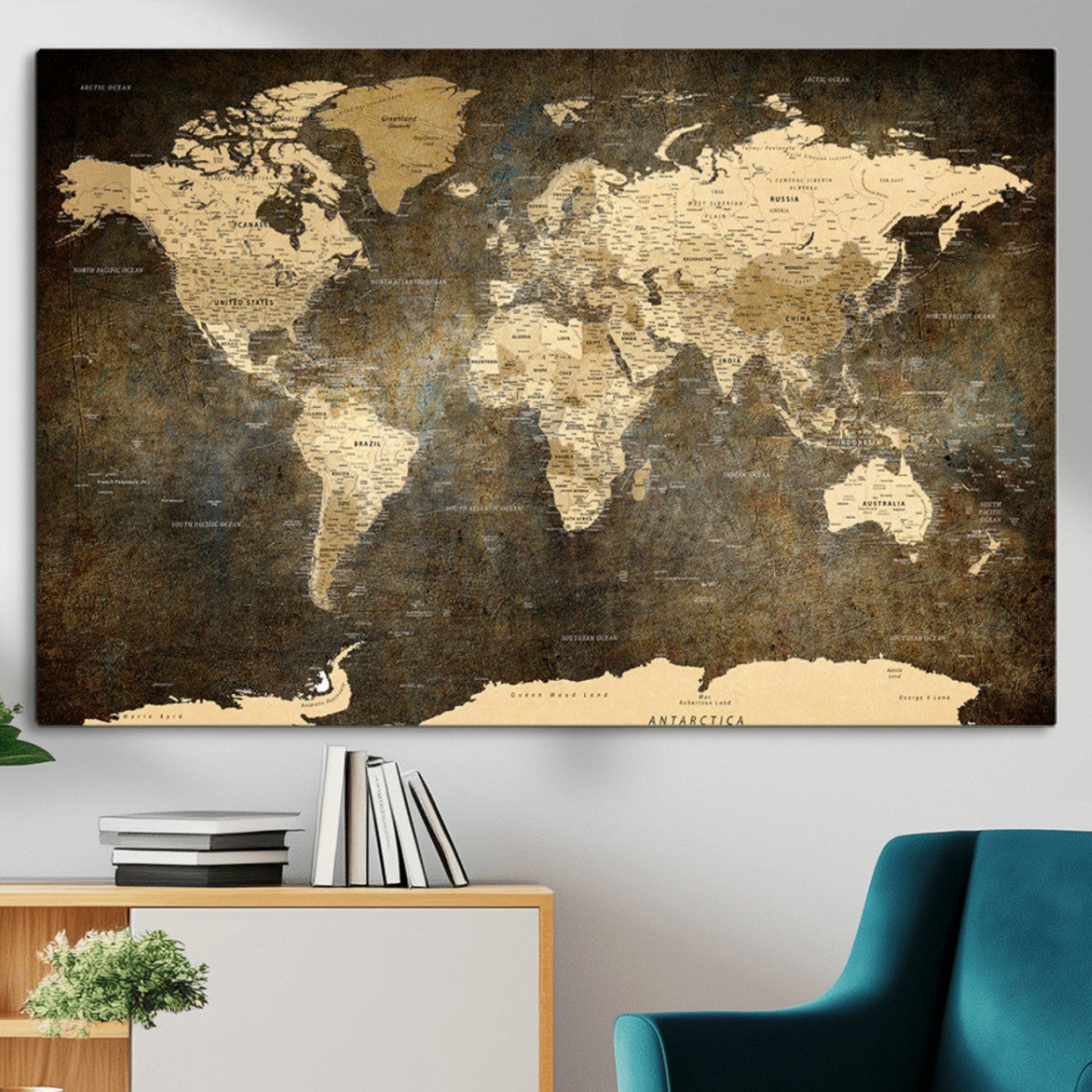 28268-MGV-CV-36X24-Push Pin World Map Canvas Print – Travel Tracker Wall Art for Couples, Perfect Anniversary Gift for Home or Office Decor