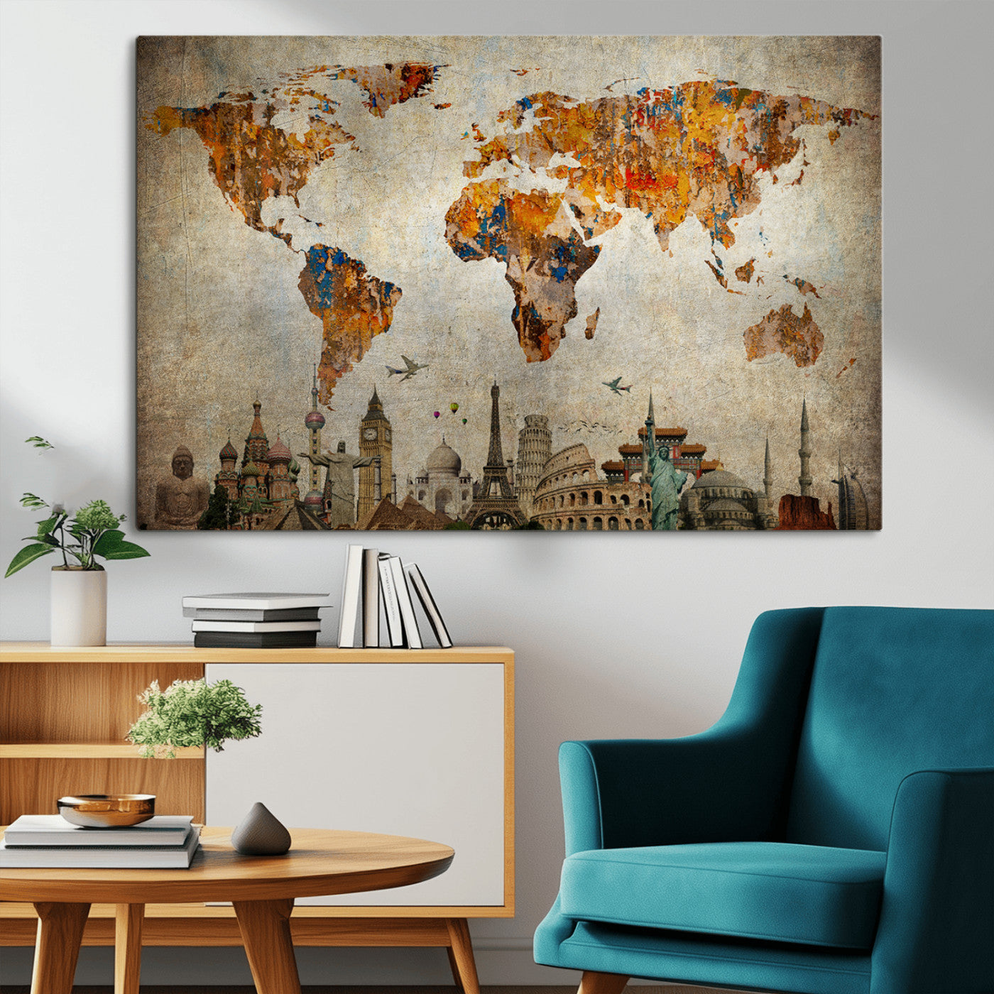 54918-MGV-CV-36X24-Push Pin World Map Canvas Print – Travel Tracker Wall Art for Couples, Perfect Anniversary Gift for Home or Office Decor