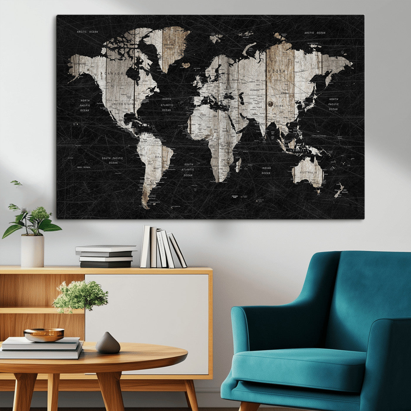 -Push Pin World Map Canvas Print – Framed Travel Map Wall Art for Couples, Anniversary Gift, Modern Home or Office Decor