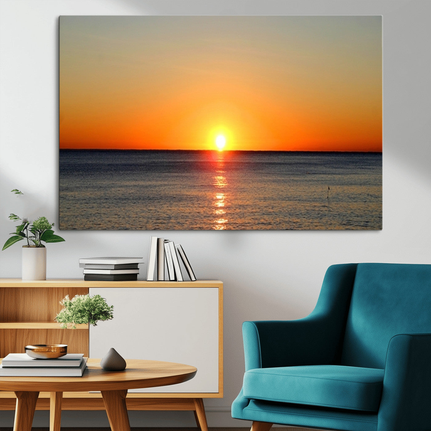 54676-MGV-CV-36X24-Golden Horizon Sunset Over Ocean Wall Art Canvas Print – Tropical Beach Canvas Wall Art – Giclee