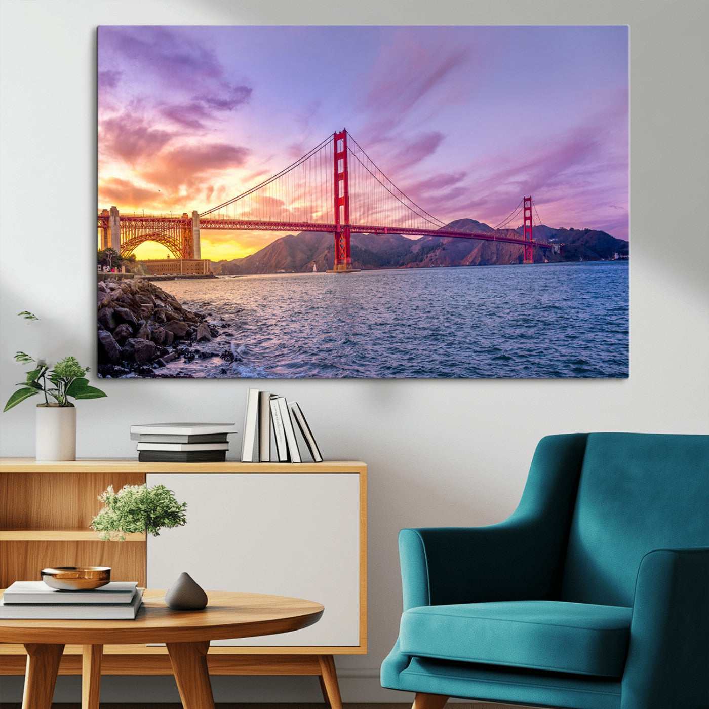 MGV-CV-36X24 - Golden Gate Bridge Wall Art Print, San Francisco Sunset Canvas Wall Art, Cityscape Canvas Print for