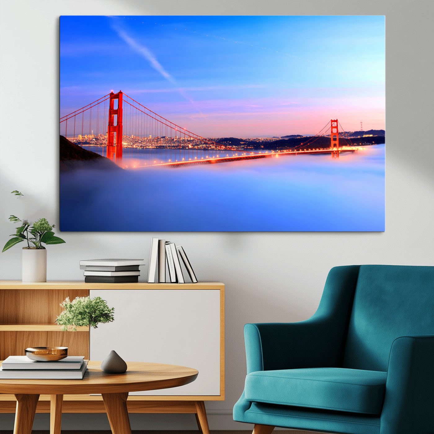 MGV-CV-36X24 - Golden Gate Bridge Wall Art Print, San Francisco Sunset Canvas Wall Art, Cityscape Canvas Print for