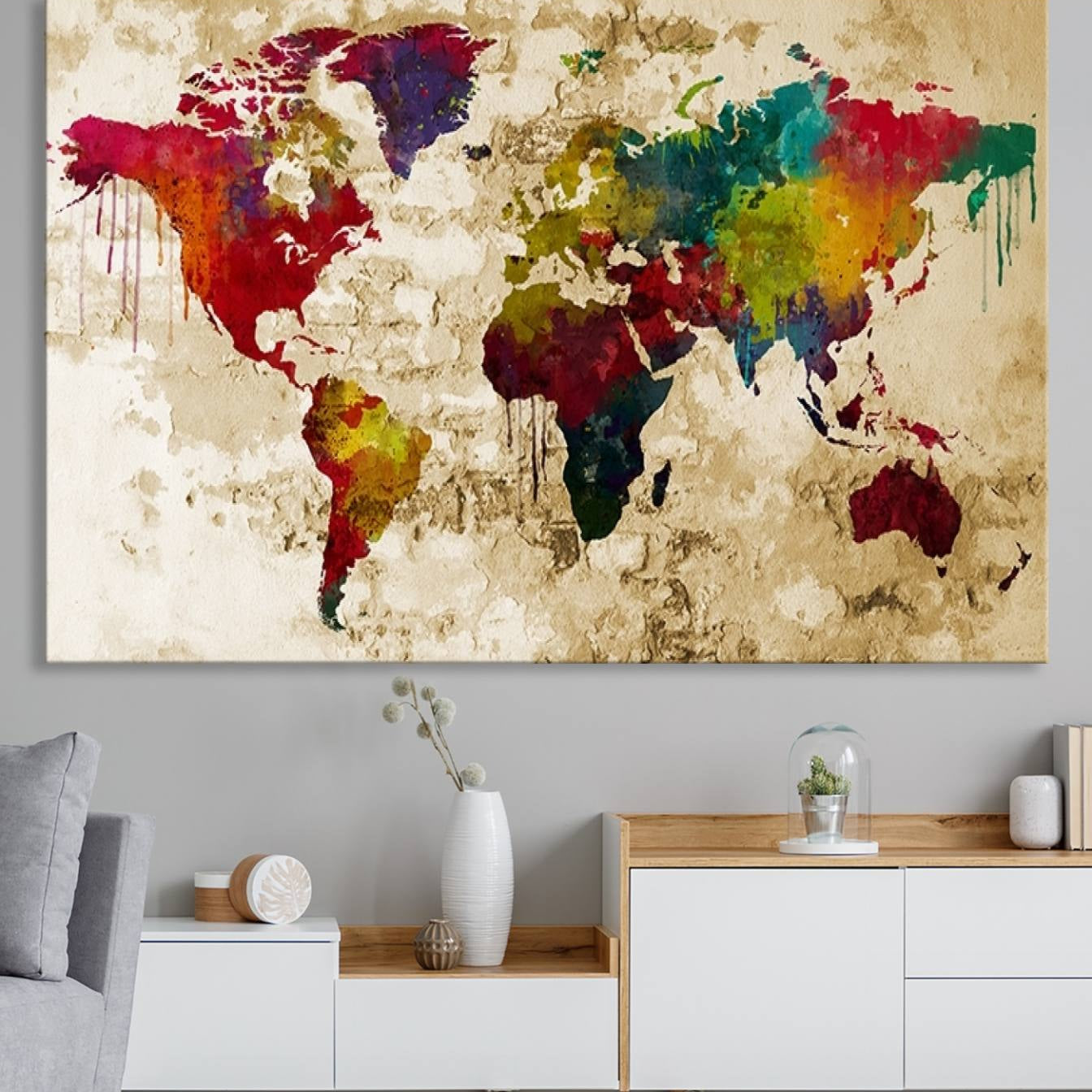 61906-MGV-CV-36X24-World Map Canvas Print – Framed Push Pin Wall Art, Color Splash Travel Map for Modern Home and Office Decor