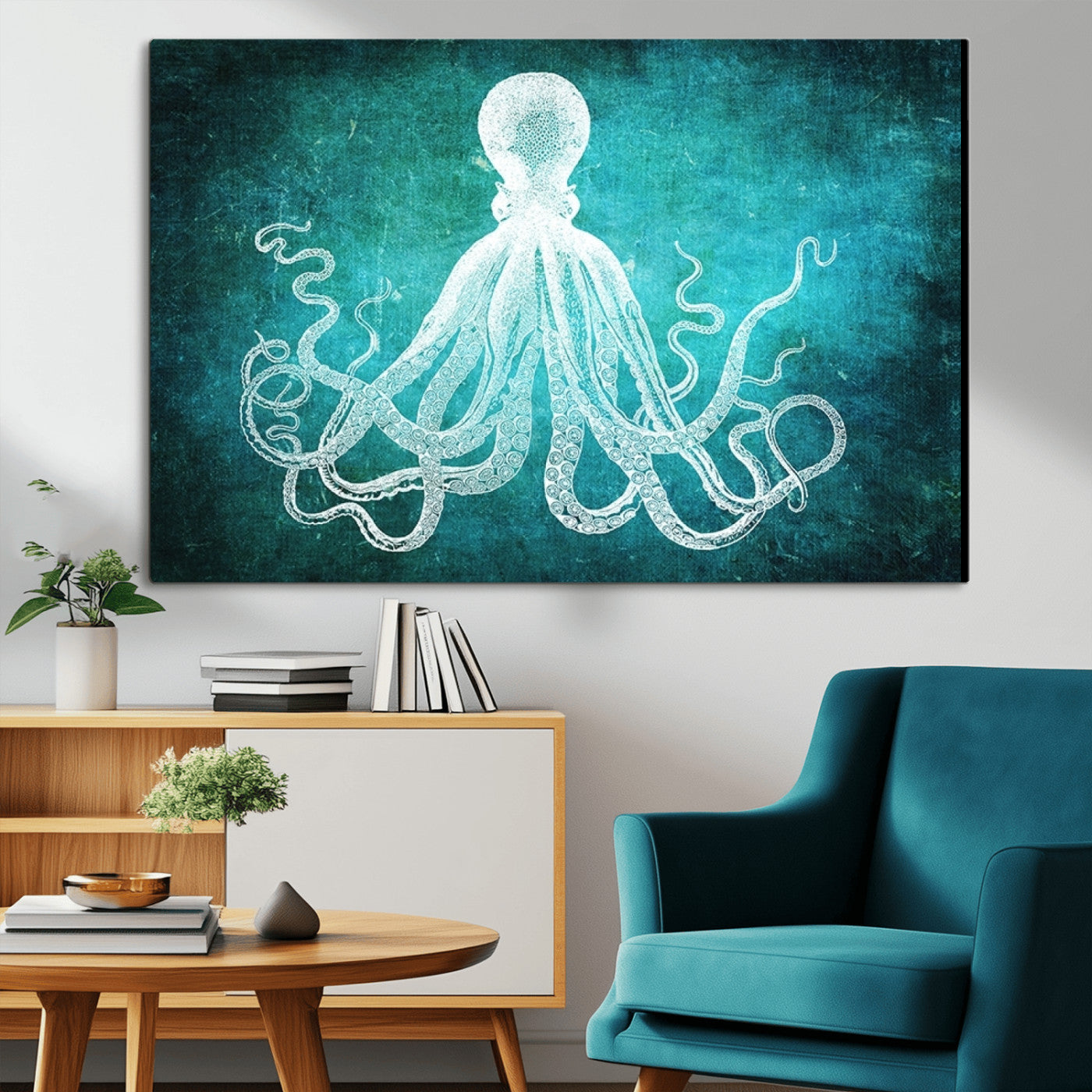 20773-MGV-CV-36X24-Green Octopus Abstract Wall Art Canvas Print