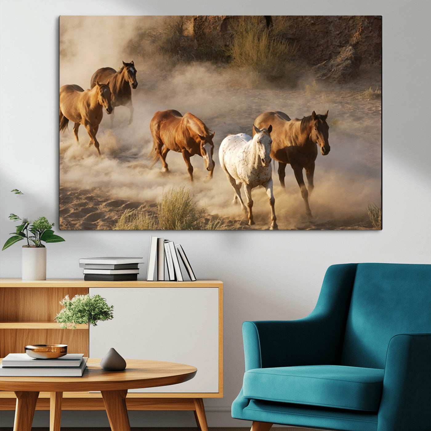 -Large Wall Art 5 Horses Running on Sand Canvas Print