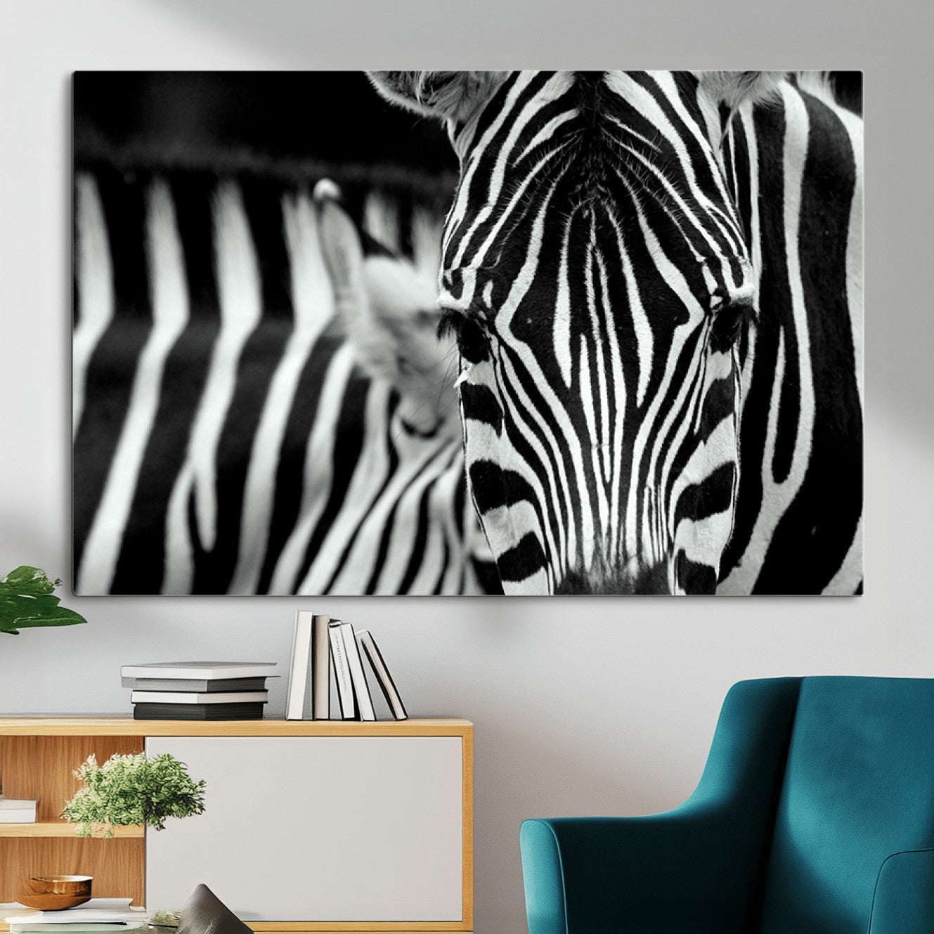 MGV-CV-36X24 - Zebra Wall Art – Close Up Black and White Animal Print, Bold Safari Decor for Living Room, Office, or Bedroom