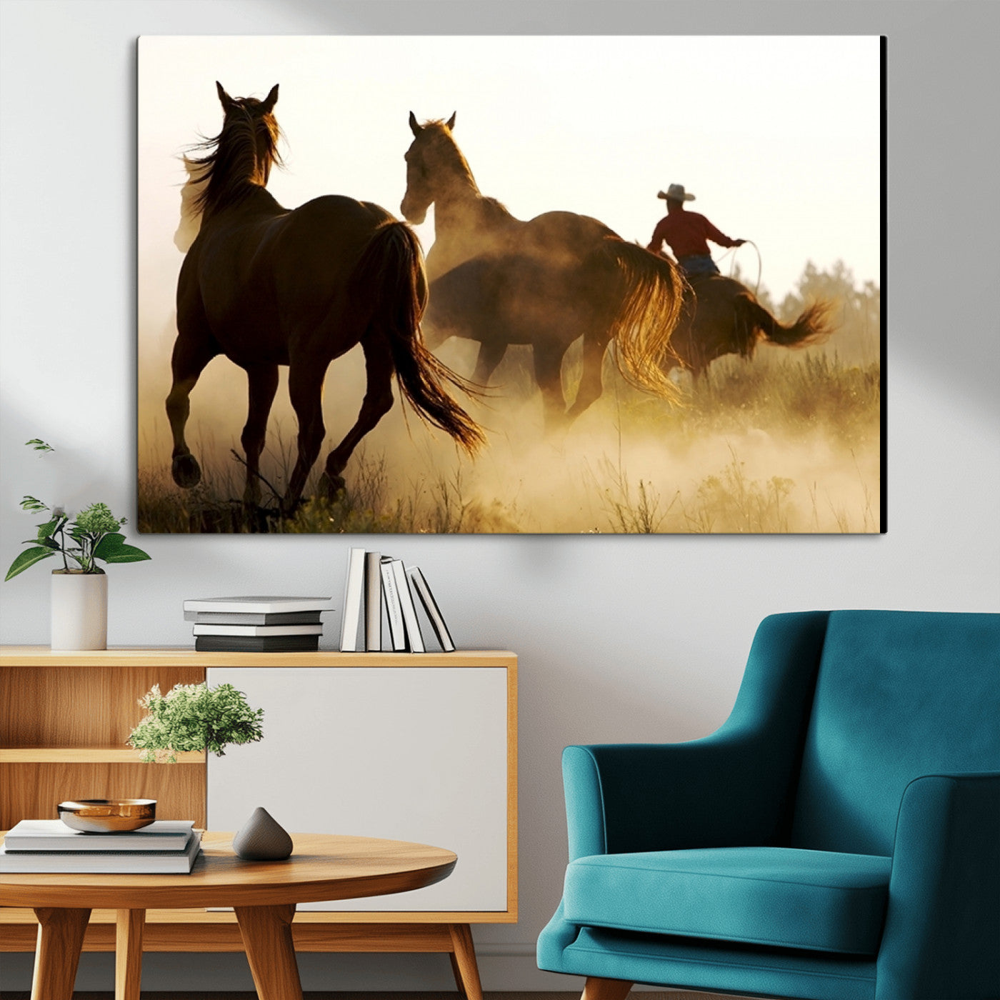 -Horses and Cowboys Wall Art Canvas Print