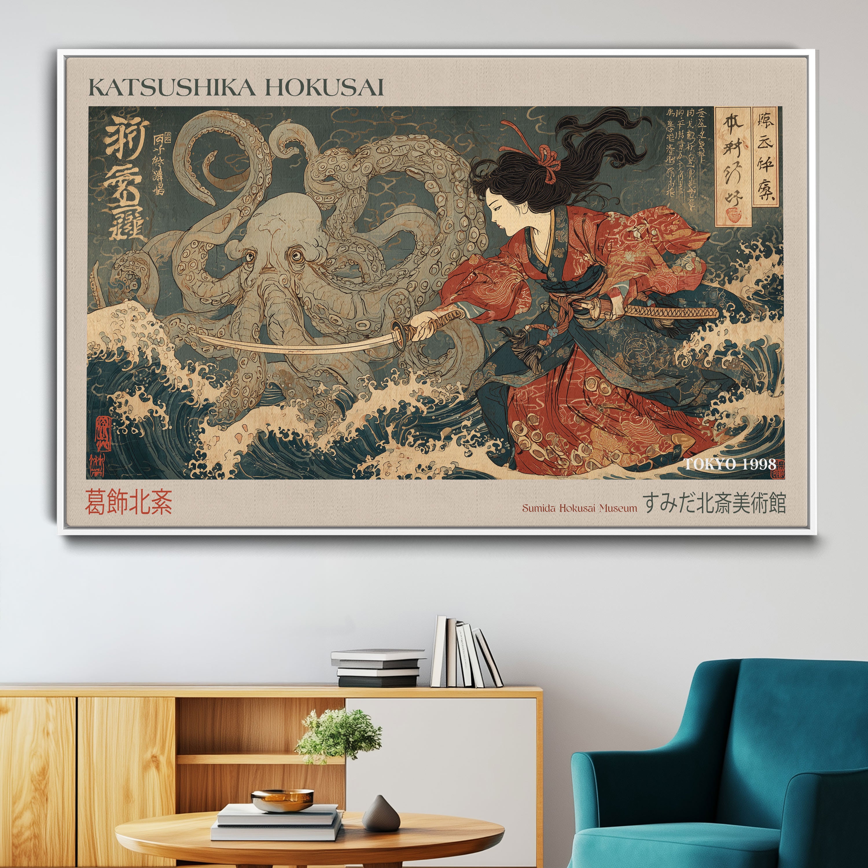 -Katsushika Hokusai Wall Art Canvas Print – Octopus War Japanese Chinese Art Historic Ocean Scene for home, office