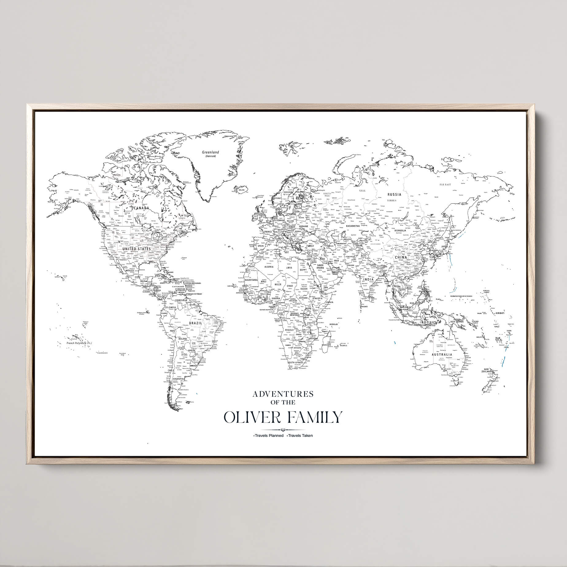 -Custom Push Pin World Map Print Personalized Canvas Wall Art Travel Memories Framed Gift for Couples for Home, Office