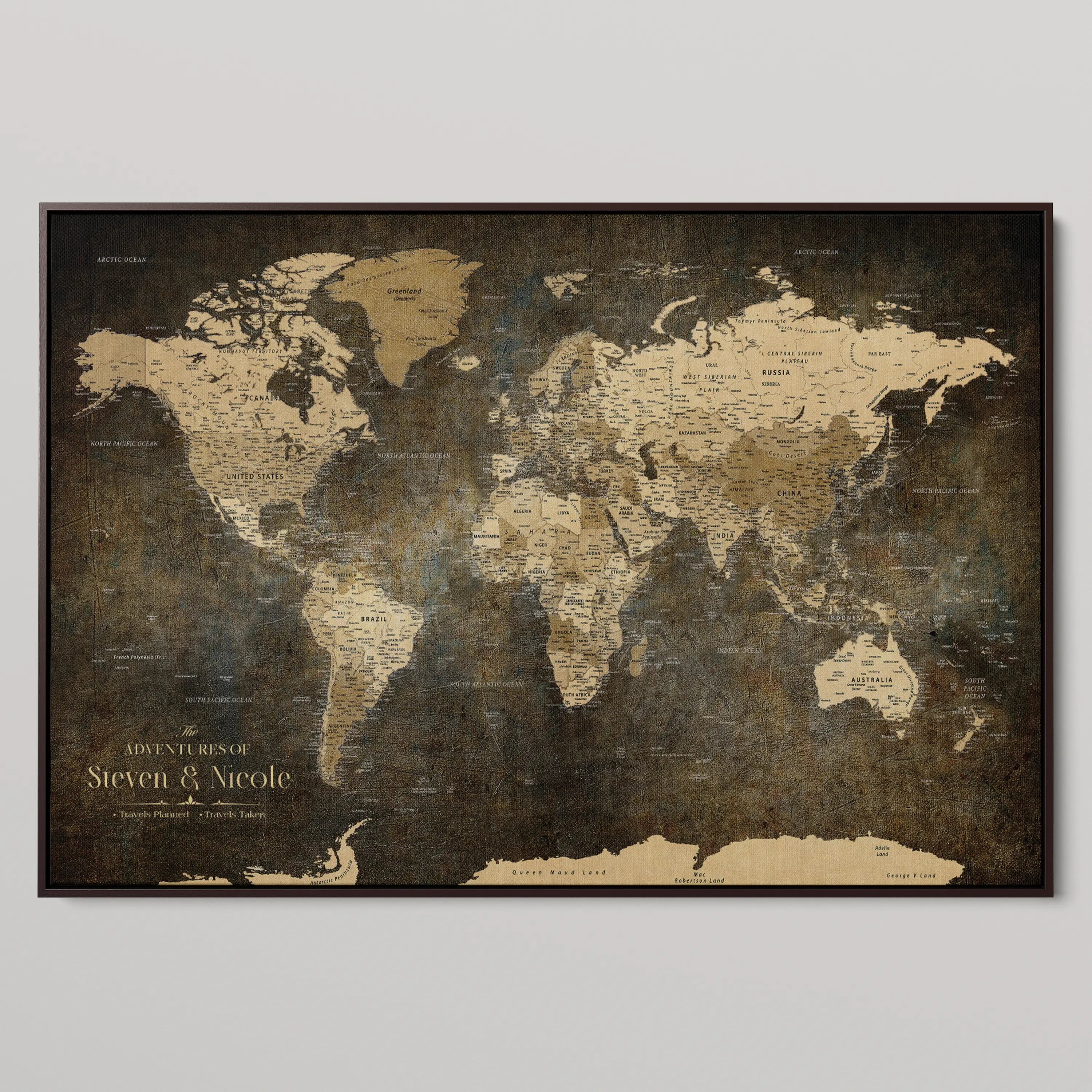 -Personalized Push Pin World Map Canvas – Custom Framed Travel Tracker Wall Art, Large Adventure Map with Pins for Home, Office