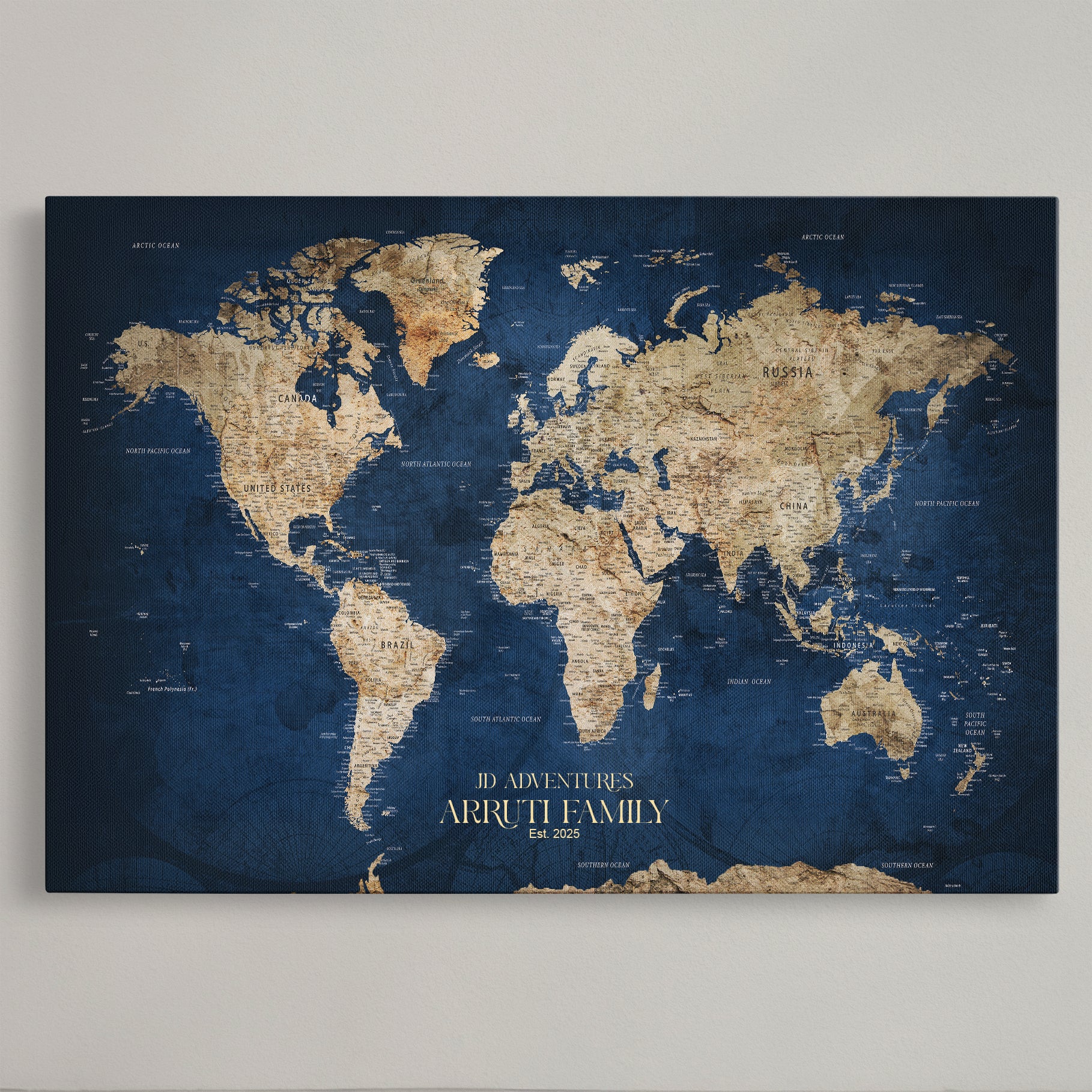 -Custom Push Pin World Map Print Personalized Canvas Wall Art Travel Memories Framed Gift for Couples for Home, Office