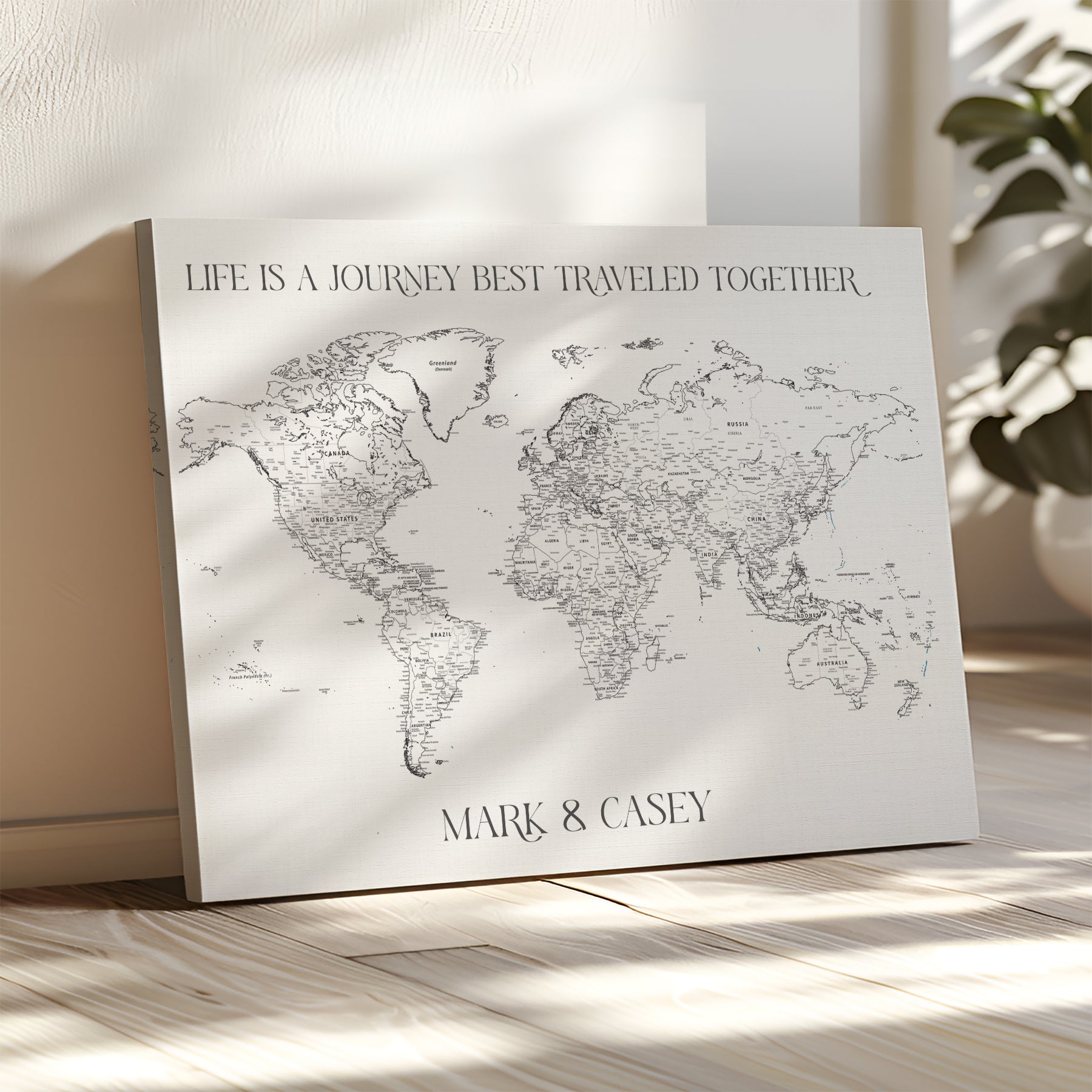 -Custom Push Pin World Map Print Personalized Canvas Wall Art Travel Memories Framed Gift for Couples for Home, Office