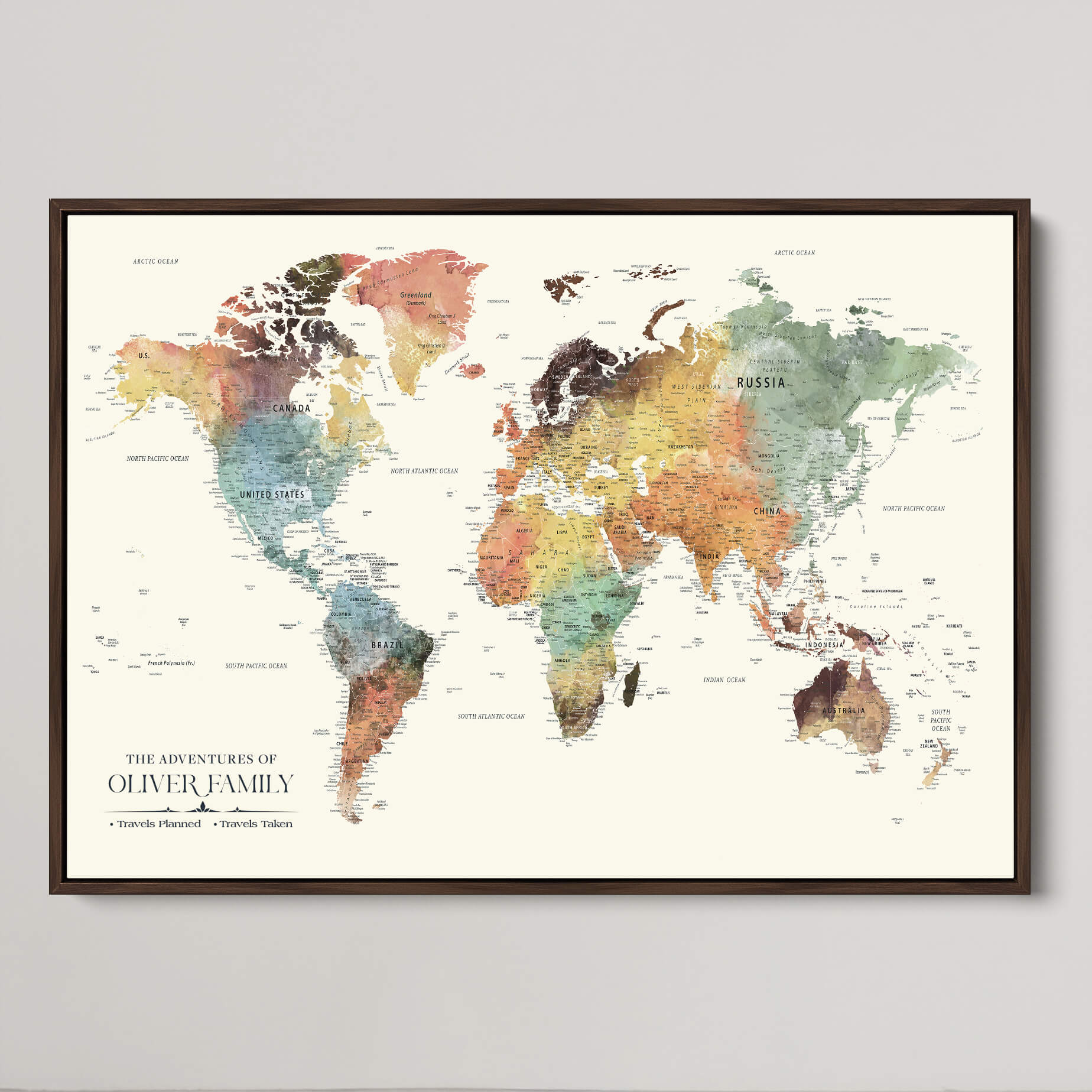 -Custom Push Pin World Map Print Personalized Canvas Wall Art Travel Memories Framed Gift for Couples for Home, Office