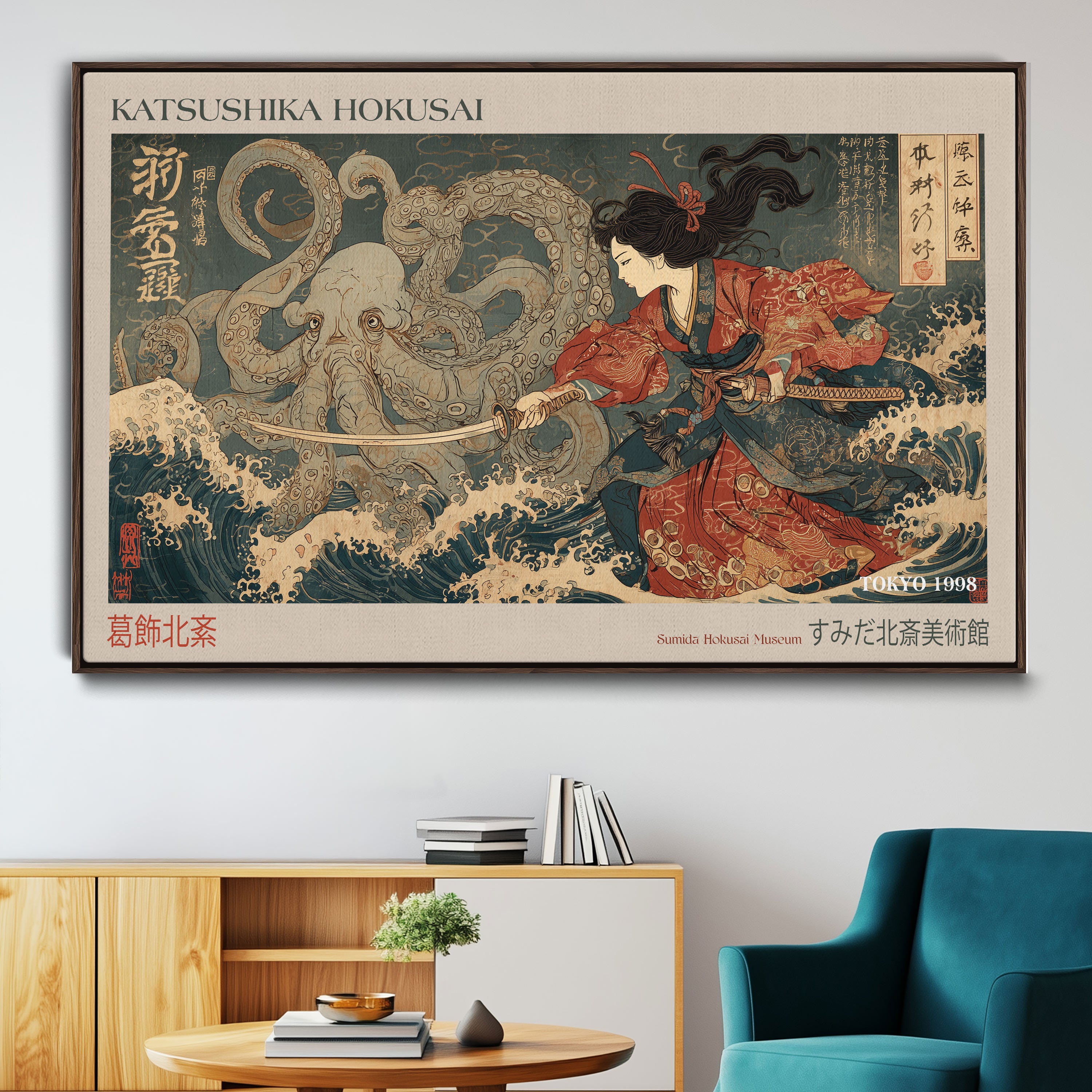 -Katsushika Hokusai Wall Art Canvas Print – Octopus War Japanese Chinese Art Historic Ocean Scene for home, office
