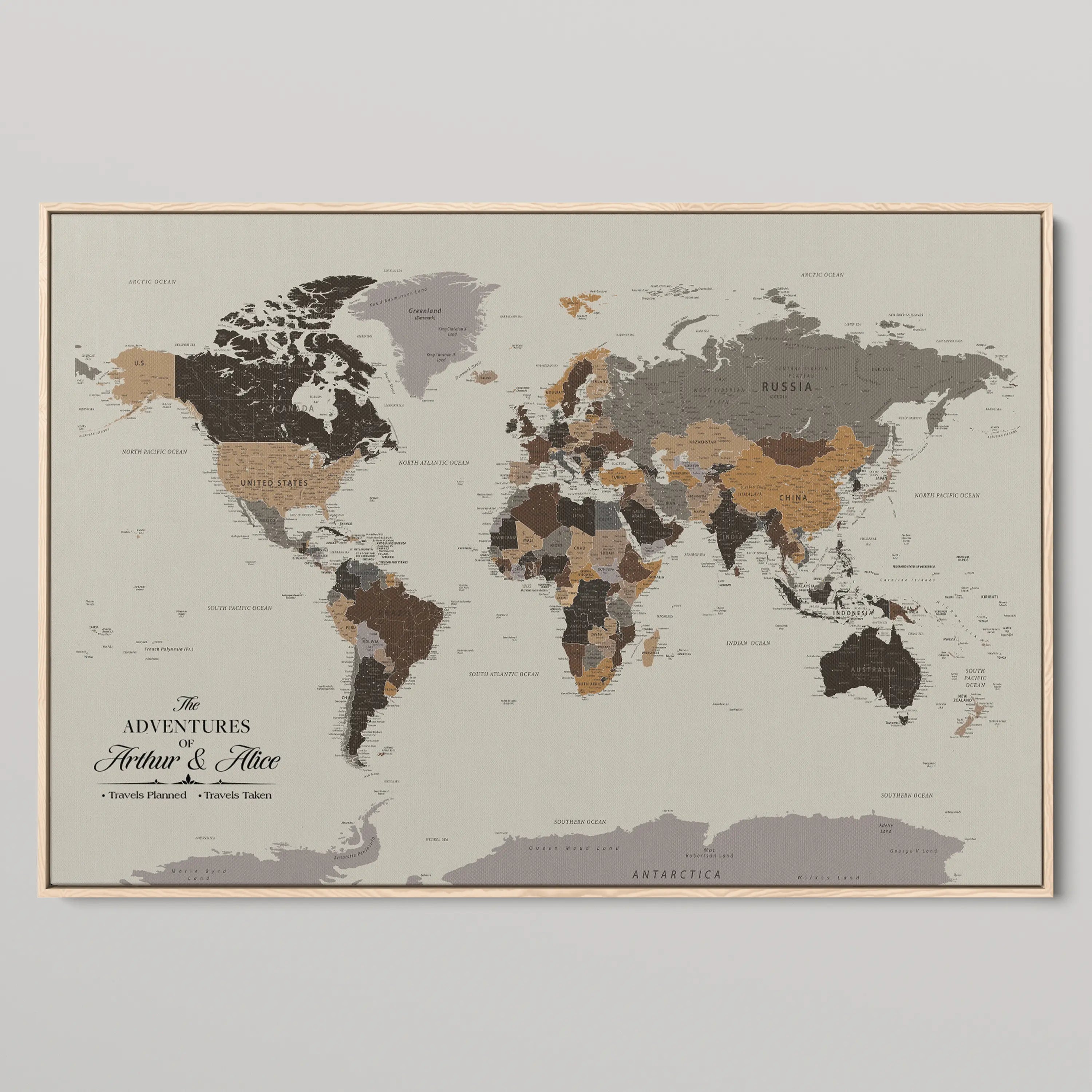 -Personalized Push Pin World Map Canvas – Custom Framed Travel Tracker Wall Art, Large Adventure Map with Pins for Home, Office