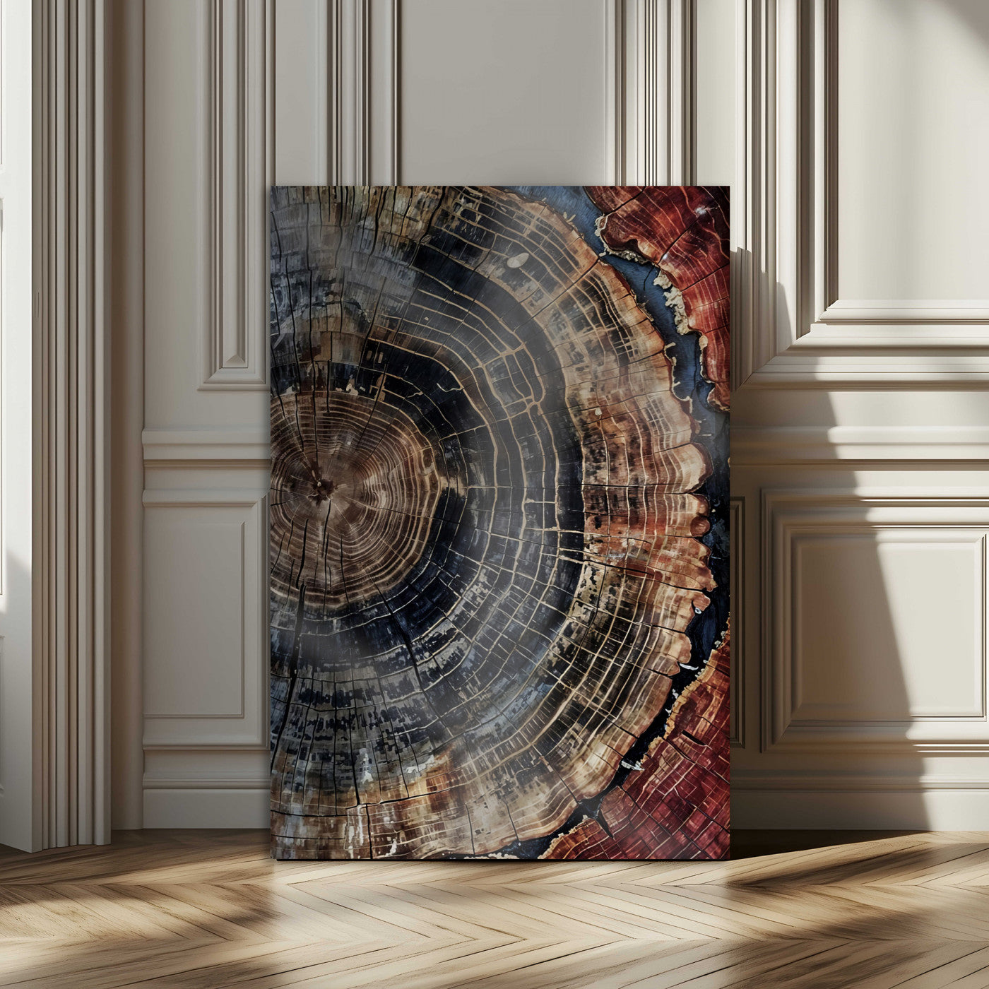 TEST3001-MGV-CV-24X36-Tree Rings Wall Art Canvas Print – Framed Rustic Wood Scene with Natural Texture Artwork for Home, Office