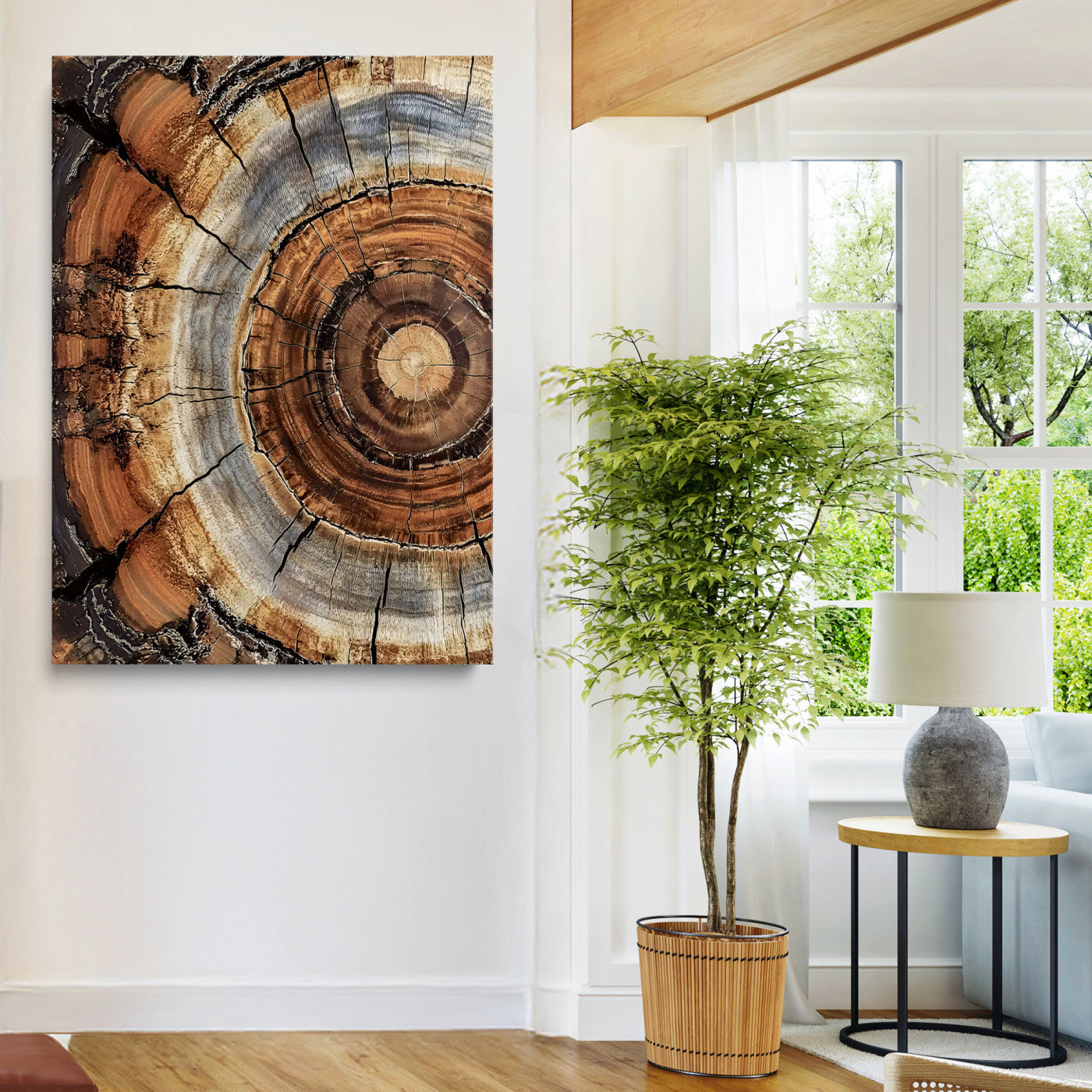 28233914-MGV-CV-36X24-Tree Rings Wall Art Canvas Print – Rustic Wood Grain Pattern Natural Rings Earthy Artwork for Home, Office, Living Room