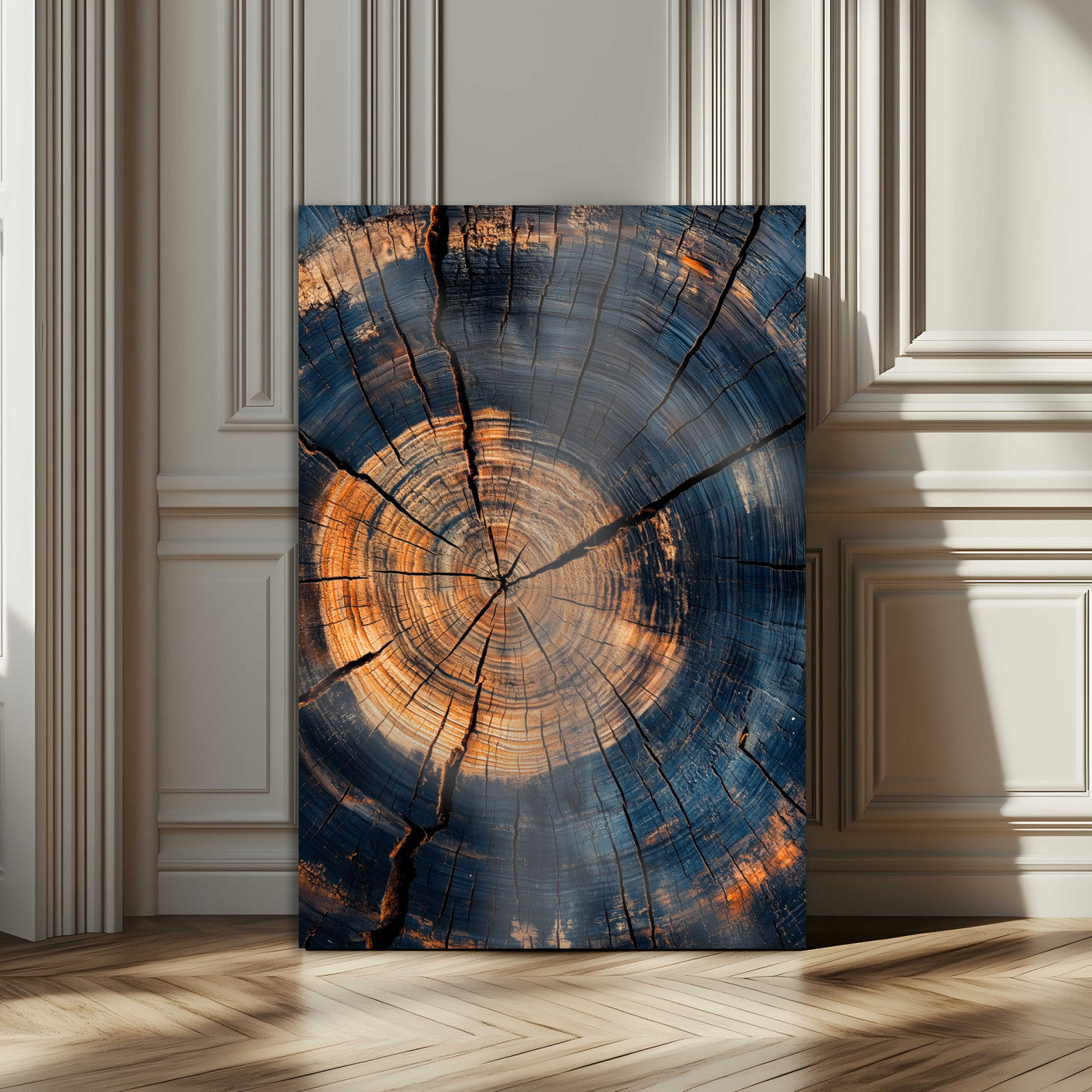 32486414-MGV-CV-24X36-Tree Rings Wall Art Canvas Print – Framed Rustic Wood Grain Texture Industrial Natural Artwork for Home Office