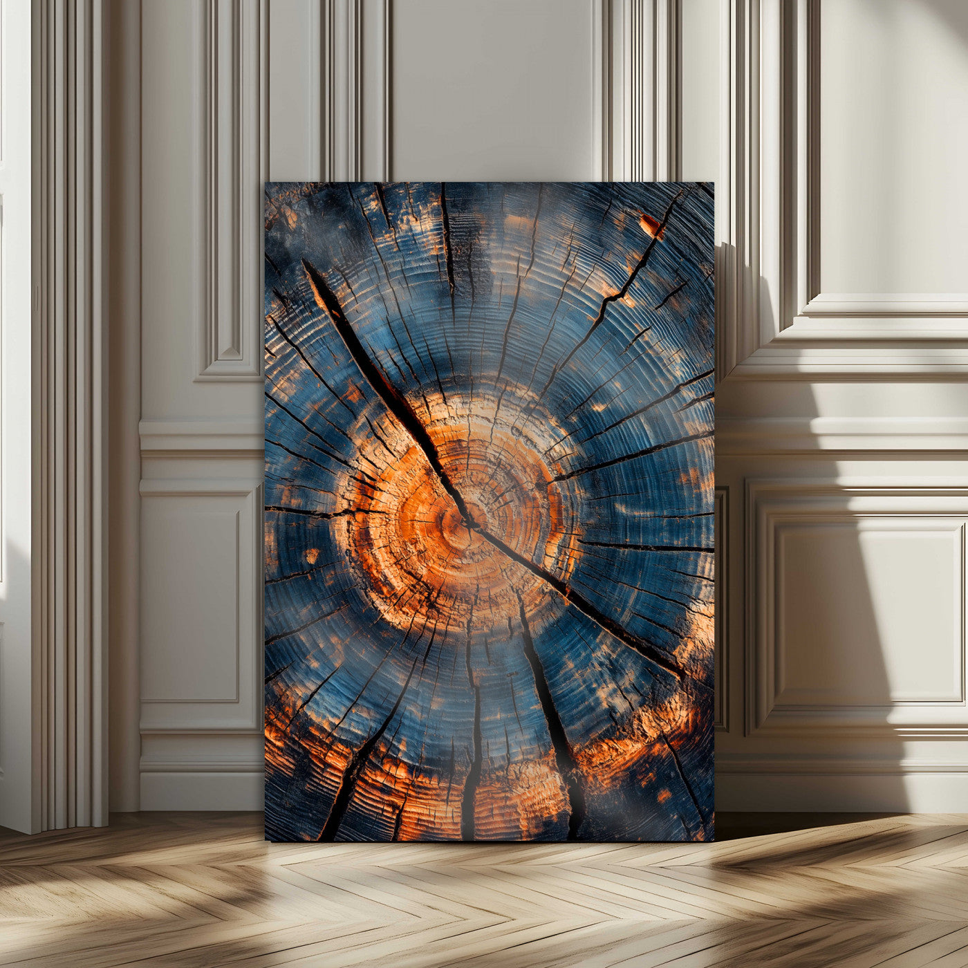 44185164-MGV-CV-24X36-Tree Rings Wall Art Canvas Print – Framed Rustic Wood Grain Texture Industrial Natural Artwork for Home Office