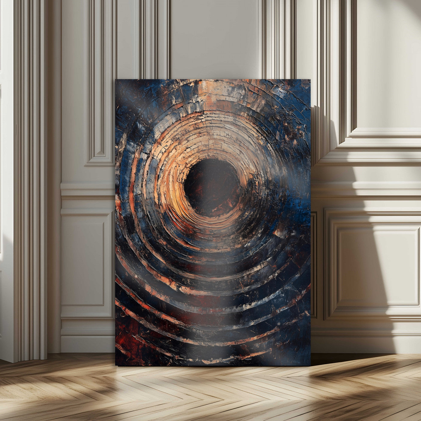 77401573-MGV-CV-24X36-Textured Spiral Wall Art Canvas Print – Framed Abstract Wooden Design Modern Artwork for Home, Office Decor