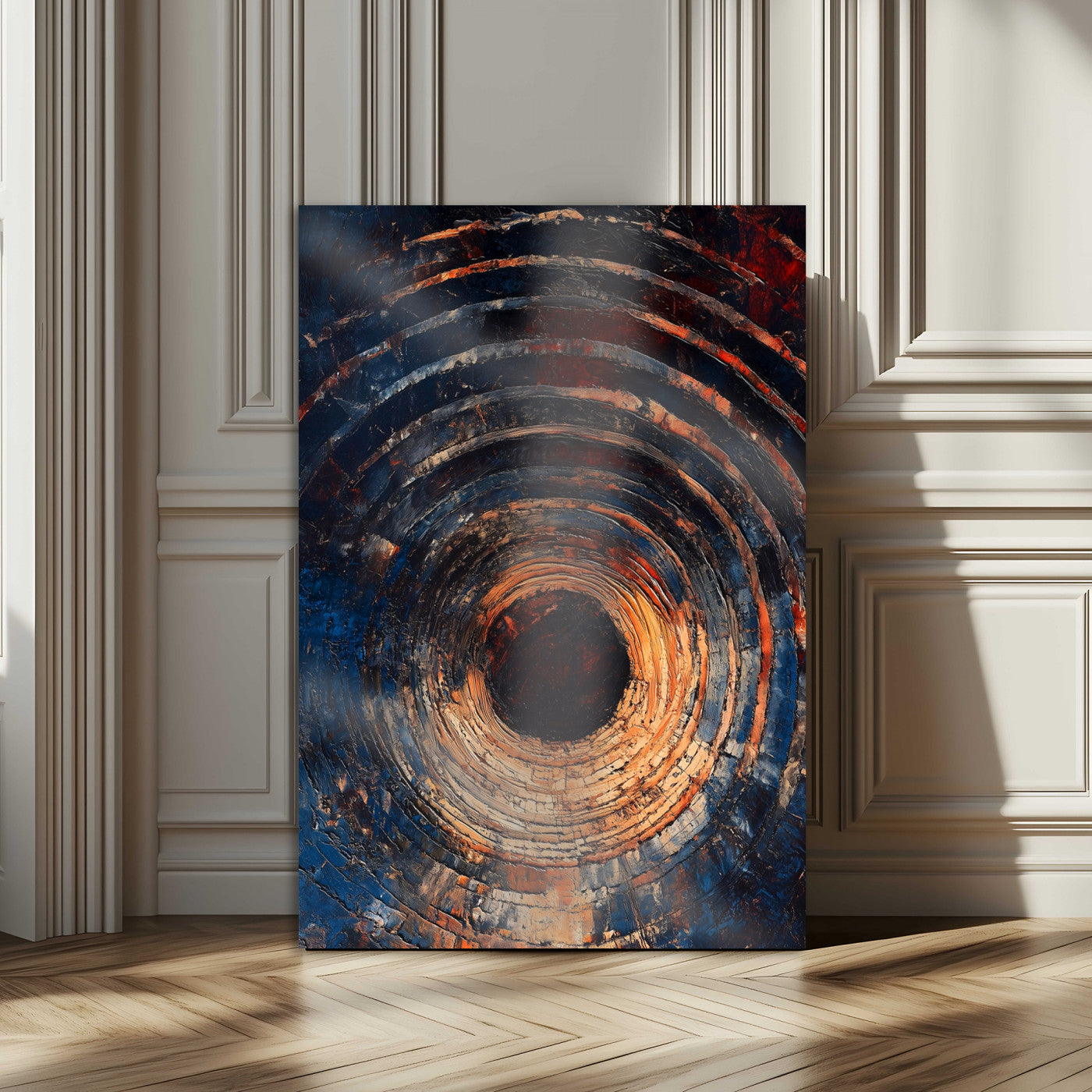 95449028-MGV-CV-24X36-Textured Spiral Wall Art Canvas Print – Framed Abstract Wooden Design Modern Artwork for Home and Office Decor