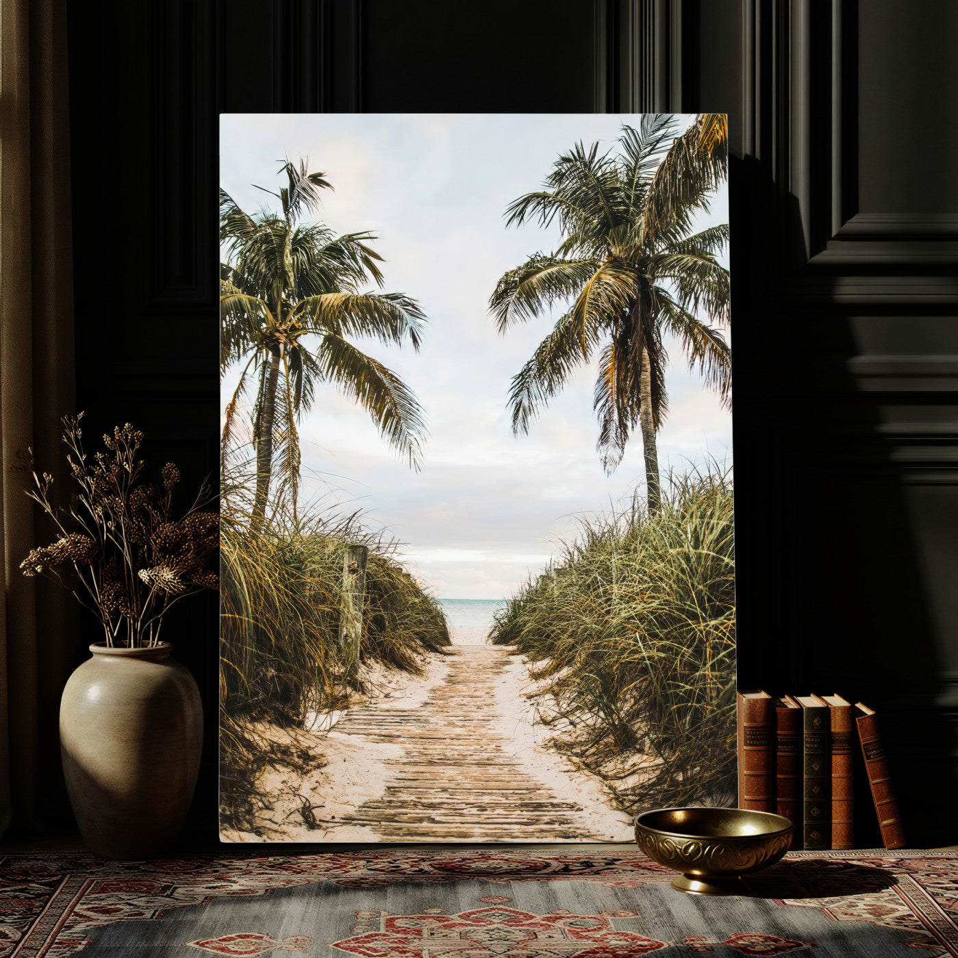 47319550-MGV-CV-24X36 - Tropical Palm Wall Art – Sandy Pathway Canvas Print, Ocean View, Coastal Breeze for Living Room or Beach House Decor
