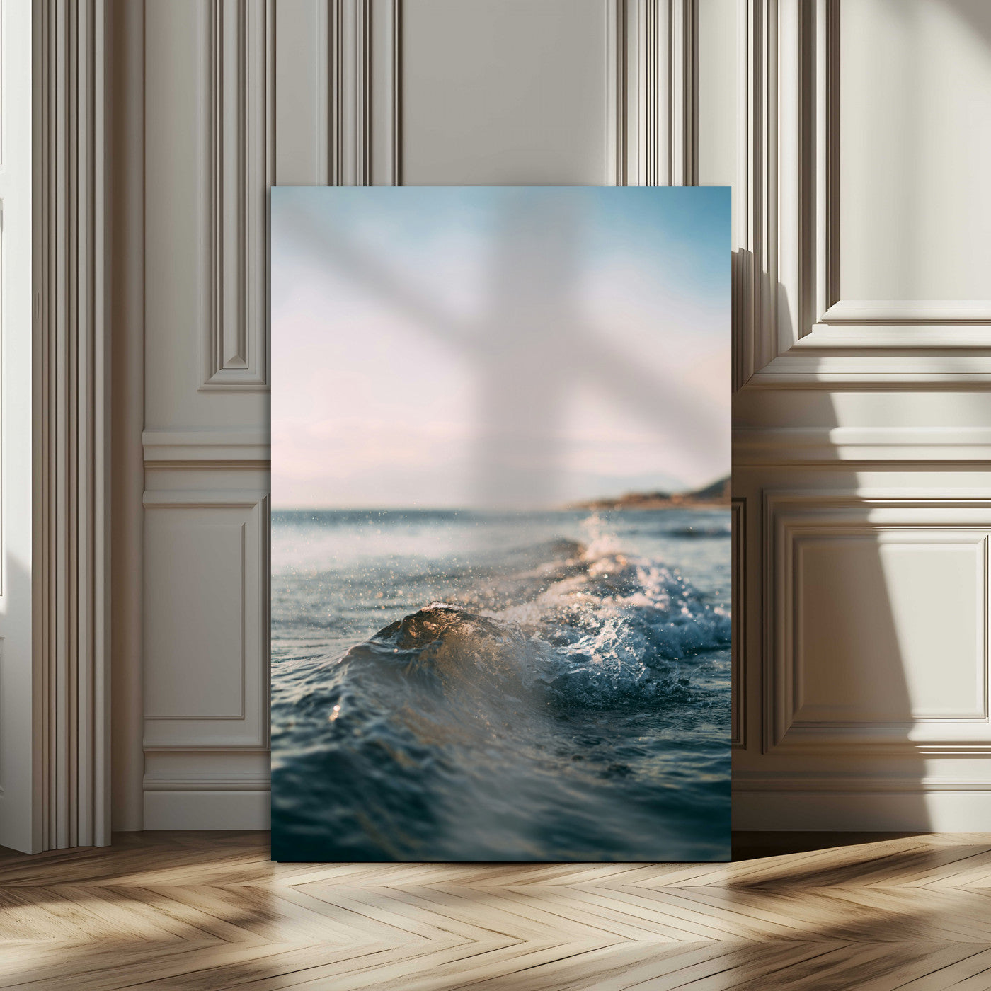 -Ocean Waves Wall Art Canvas Print – Framed Coastal Serenity Golden Hour Modern Nature Scene Artwork for Home Office