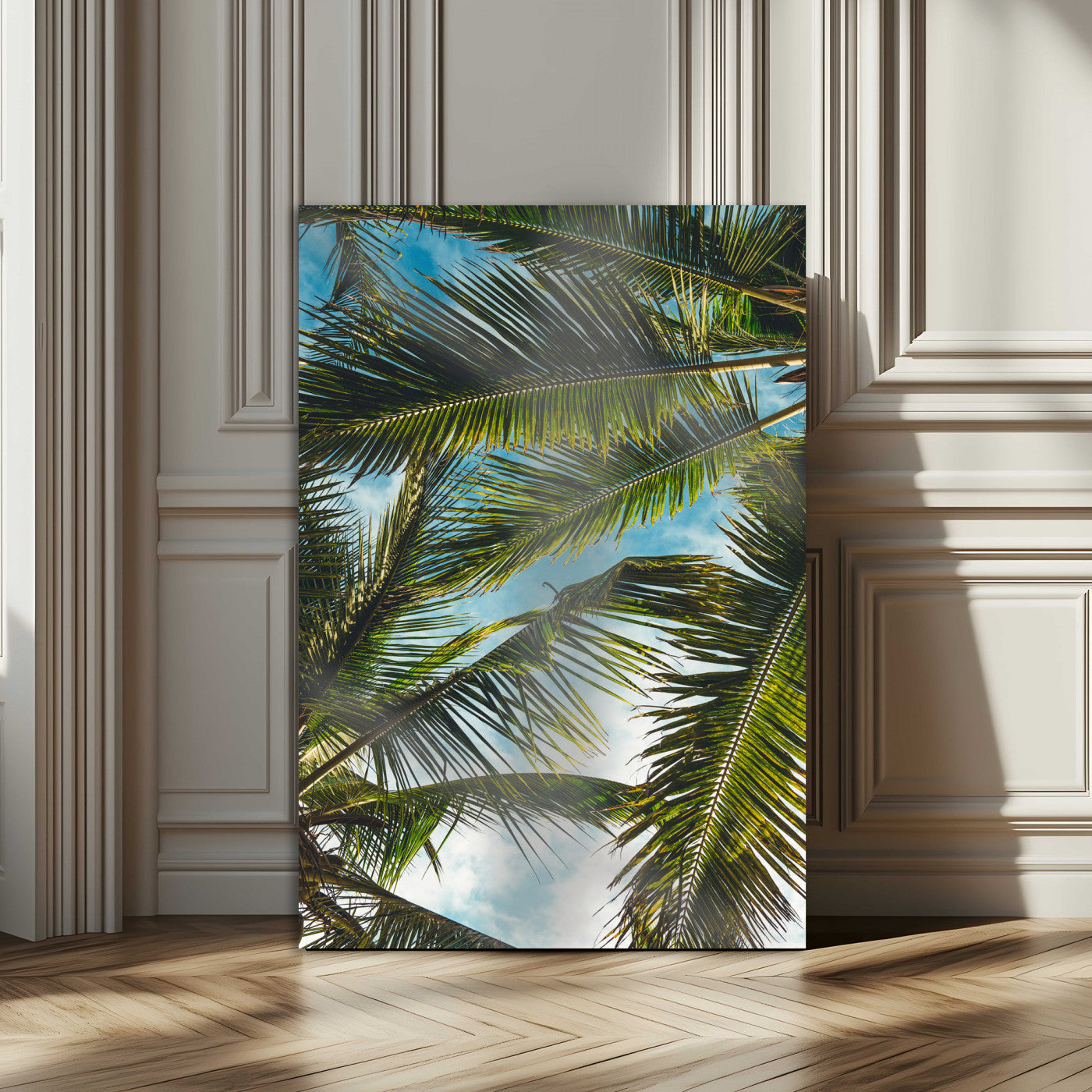 -Palm Leaves Wall Art Canvas Print – Framed Tropical Vibes Green Foliage Nature Scene Artwork for Home Office