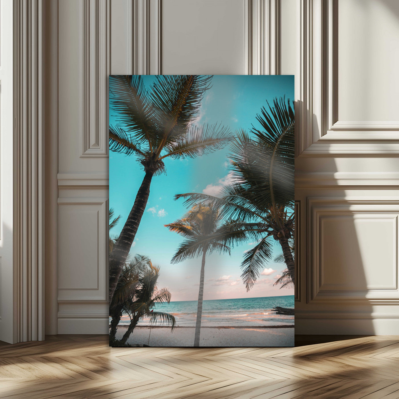 -Palm Trees Wall Art Canvas Print – Framed Tropical Beach Ocean Breeze Artwork for Home, Office, Living Room