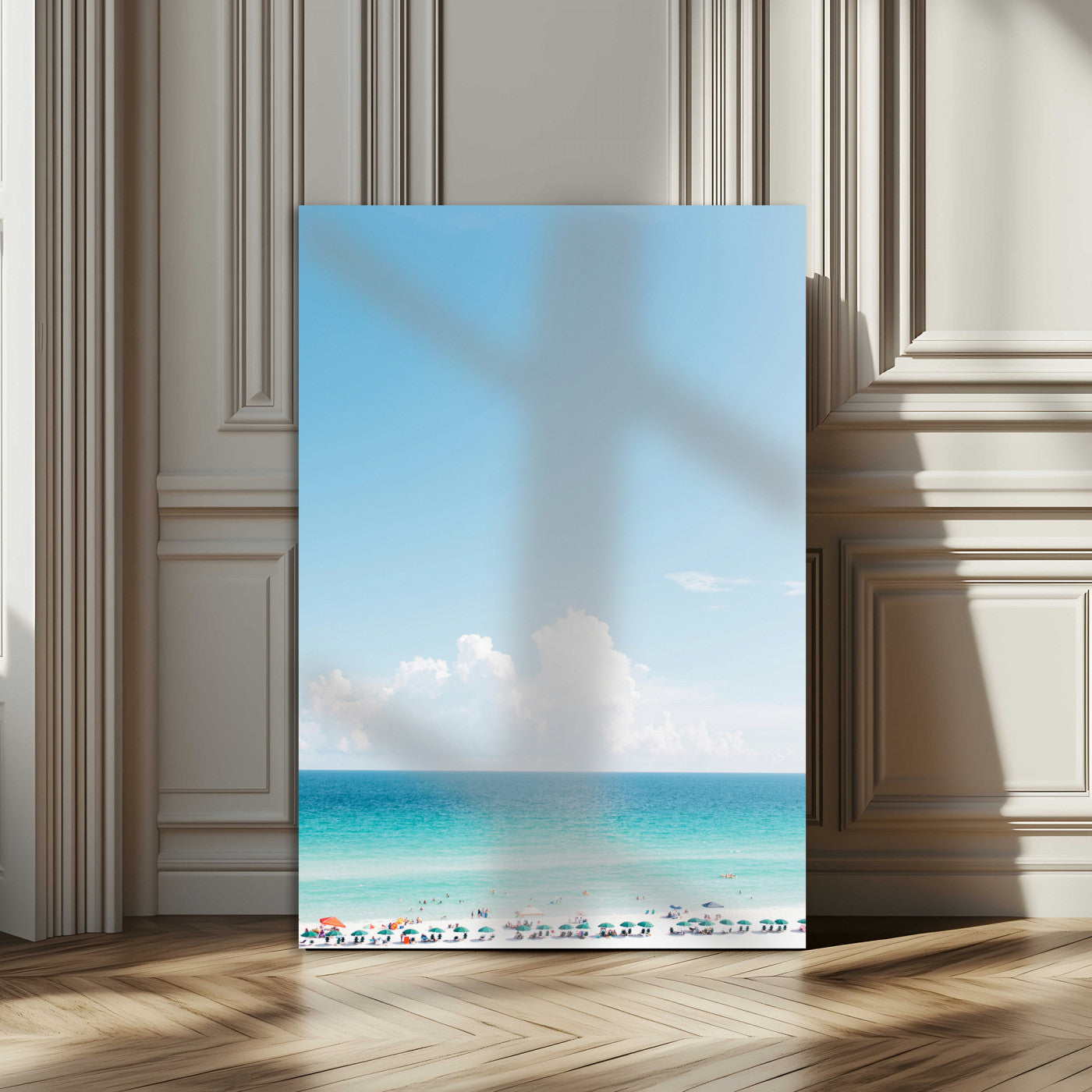 62954953-MGV-CV-24X36-Turquoise Ocean Wall Art Canvas Print – Framed Coastal Serenity White Sand Beach Artwork for Home Office