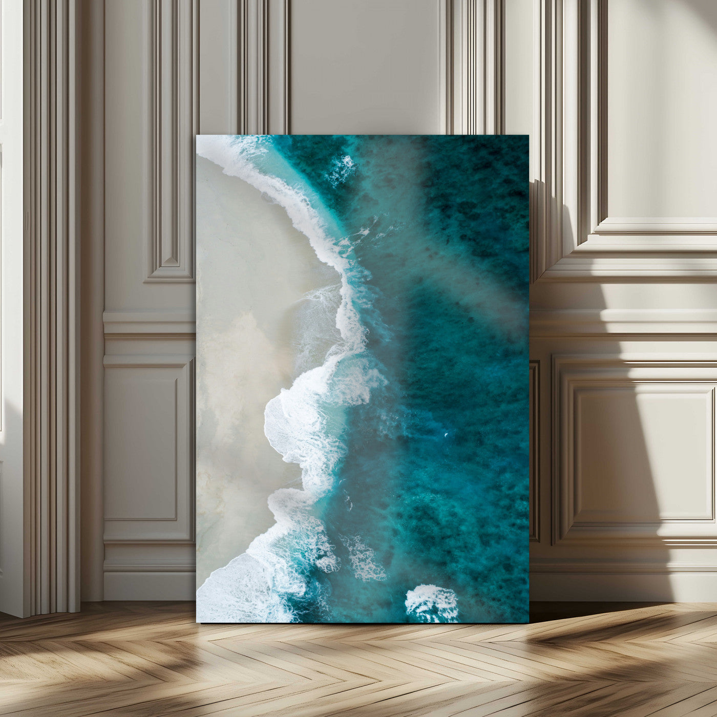 -Aerial Ocean View Wall Art Canvas Print – Framed Coastal Serenity Turquoise Waves Artwork for Home Office